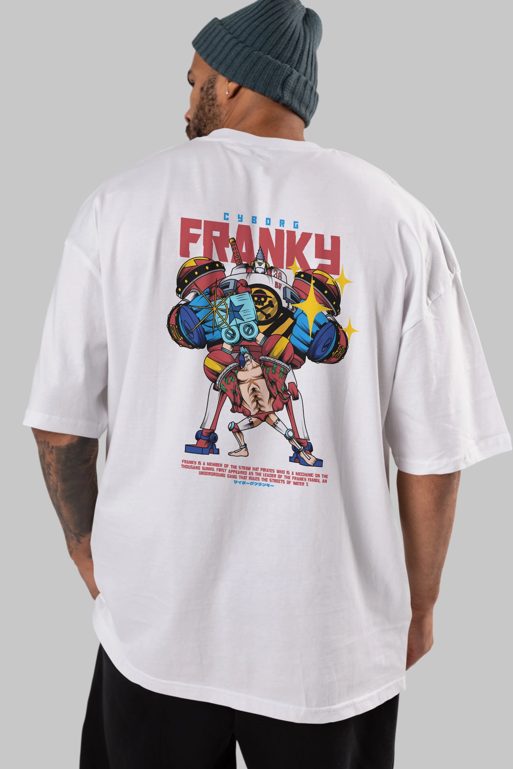 Cyborg Franky Anime Arka Baskılı Oversize t-shirt Erkek Kadın Unisex
