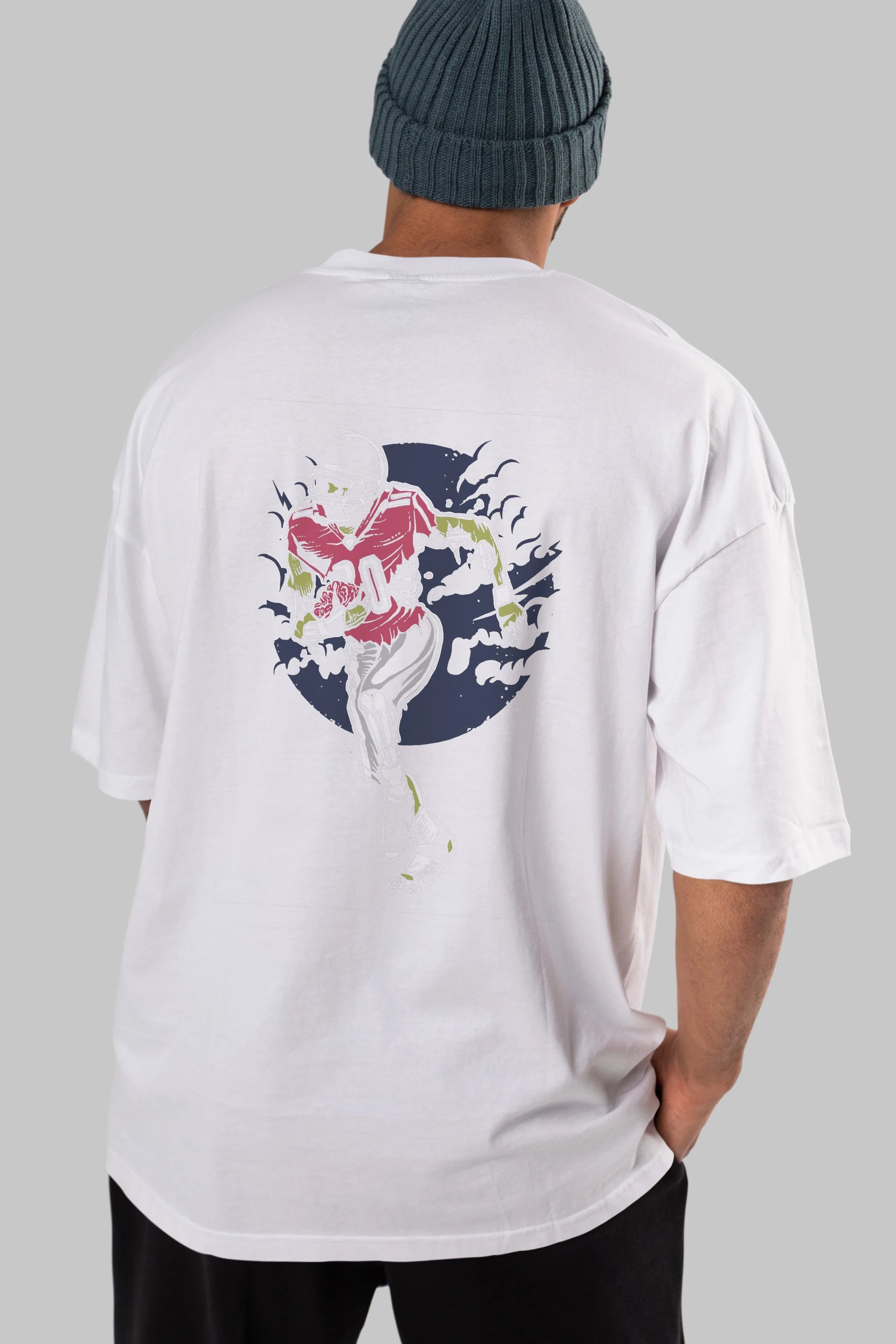 Zombie Football Arka Baskılı Oversize t-shirt Erkek Kadın Unisex %100 Pamuk