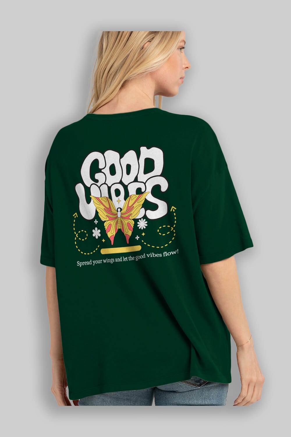 Good Vibes Yazılı 4 Arka Baskılı Oversize t-shirt Erkek Kadın Unisex
