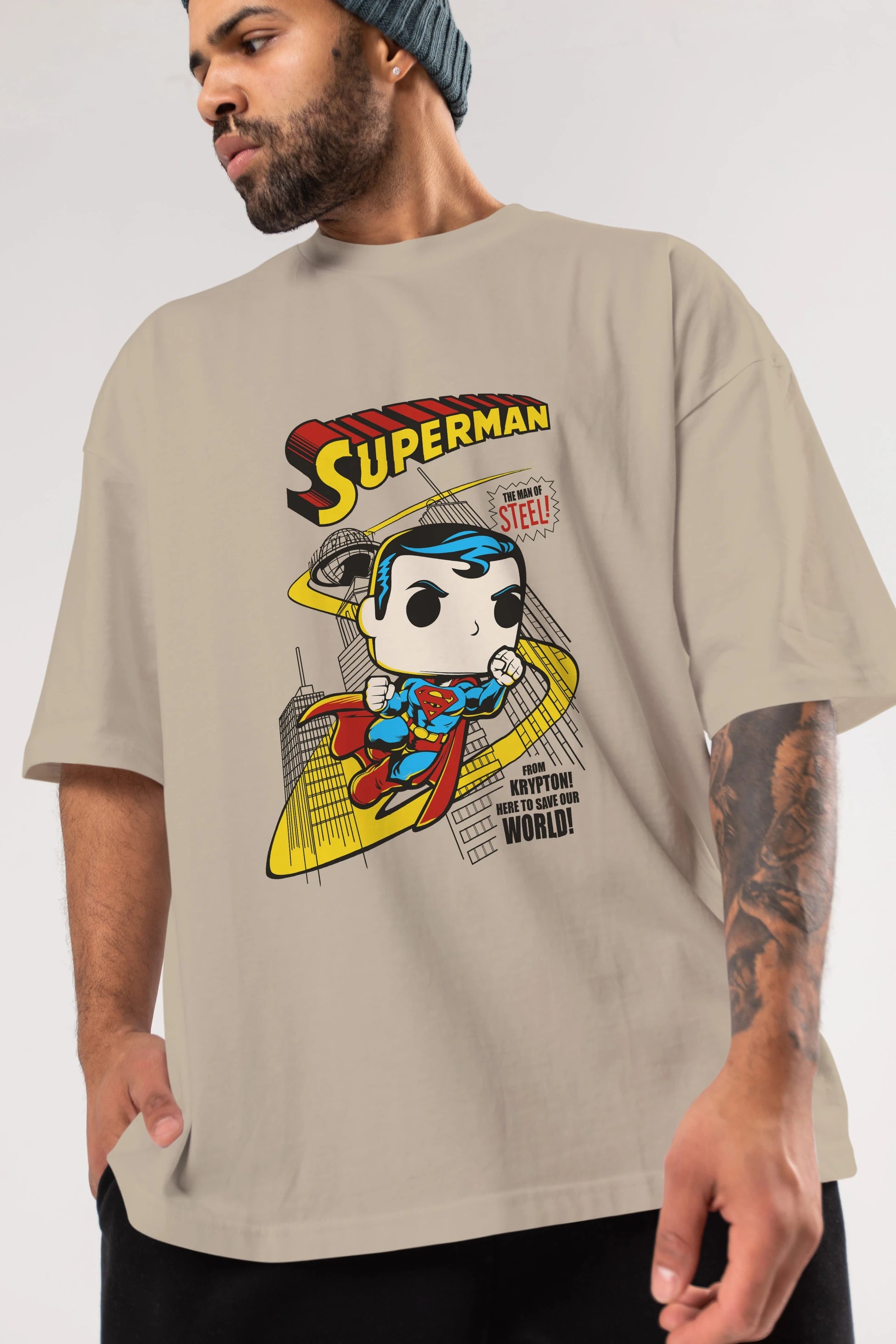 Superman (2) Ön Baskılı Oversize t-shirt Erkek Kadın Unisex %100 Pamuk Bisiklet Yaka tişort