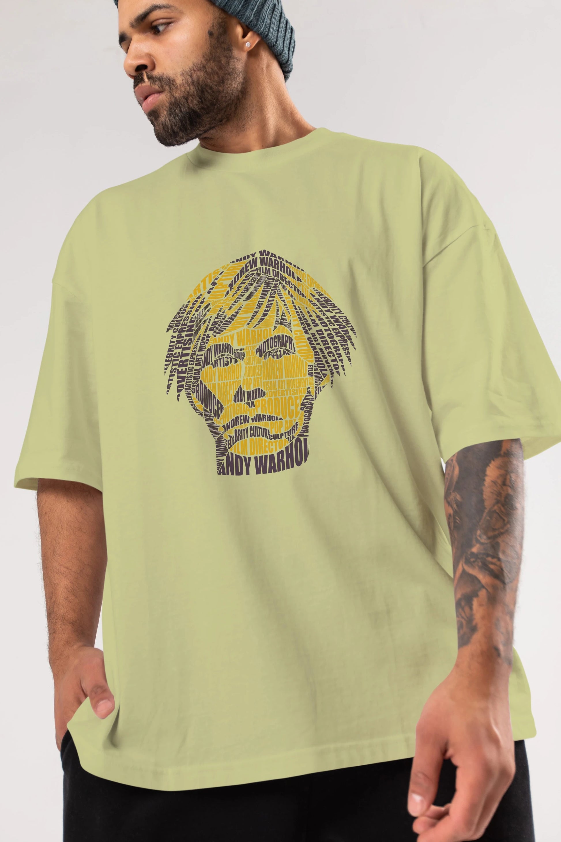 Andy Warhol Calligram Ön Baskılı Oversize t-shirt %100 pamuk Erkek Kadın Unisex