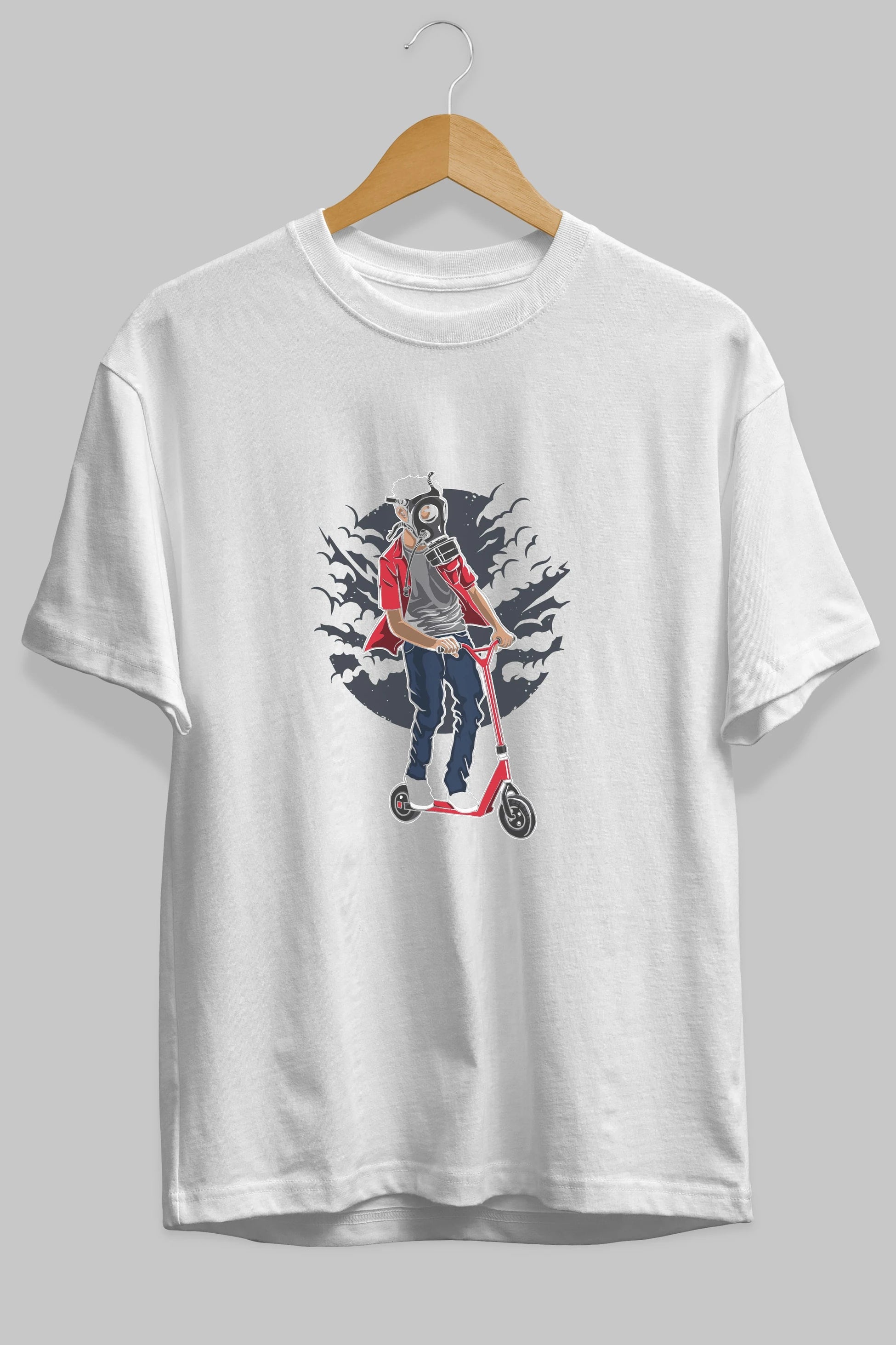 Gasmask Rider Ön Baskılı Oversize t-shirt Erkek Kadın Unisex %100 Pamuk tişort