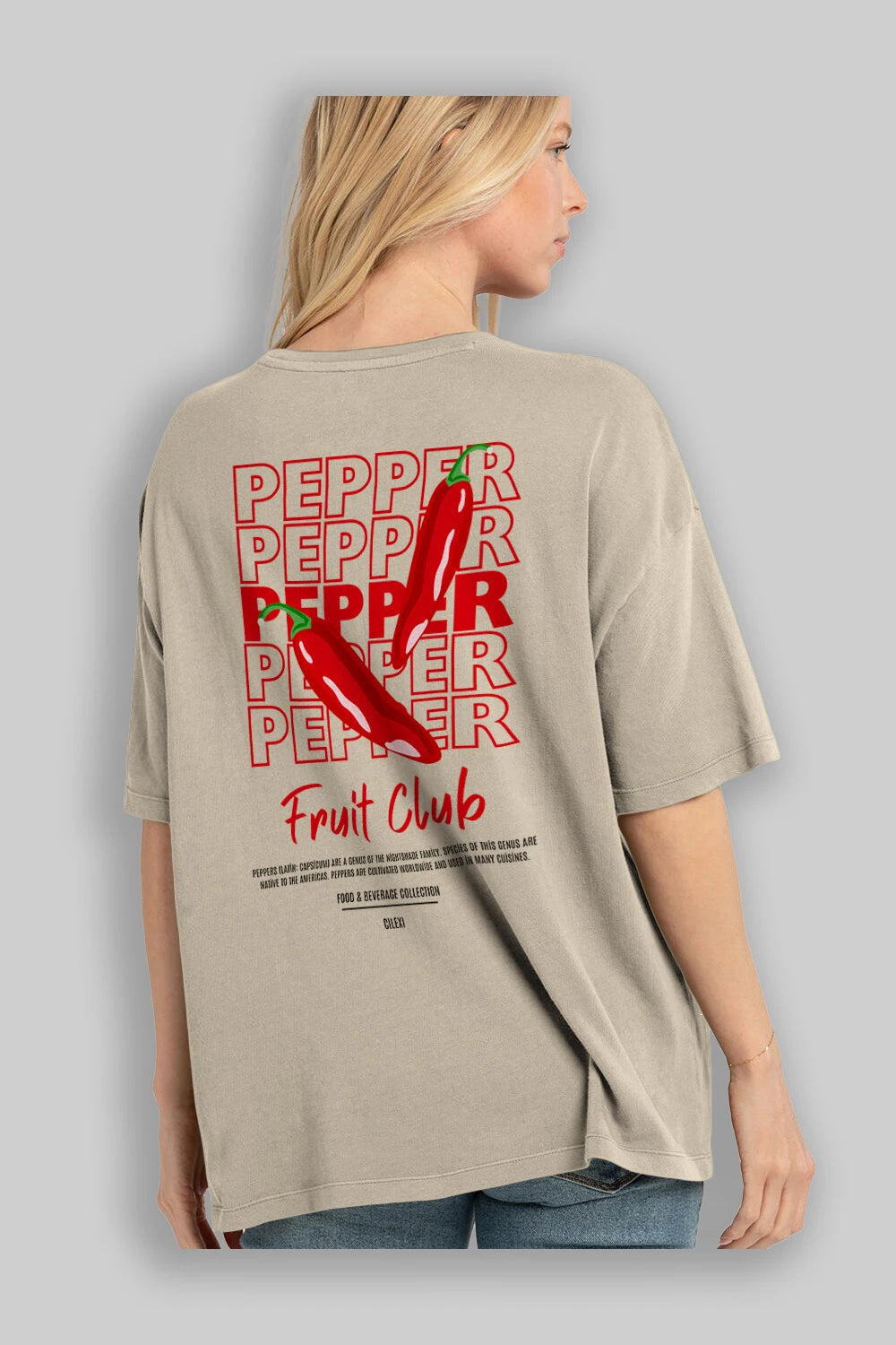 Pepper Arka Baskılı Oversize t-shirt Erkek Kadın Pamuk Bisiklet Yaka tişort