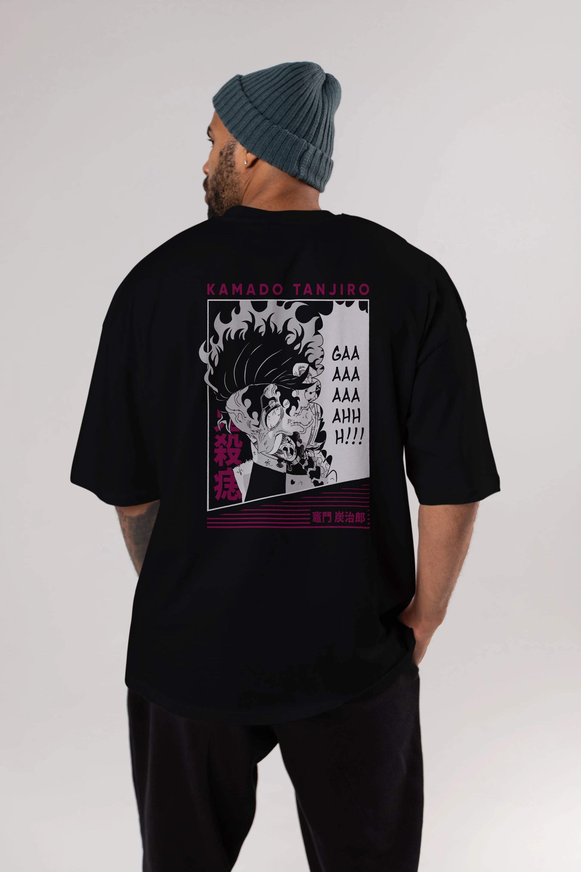 TANJIRO KAMADO 3 Anime Arka Baskılı Oversize t-shirt Erkek Kadın Unisex