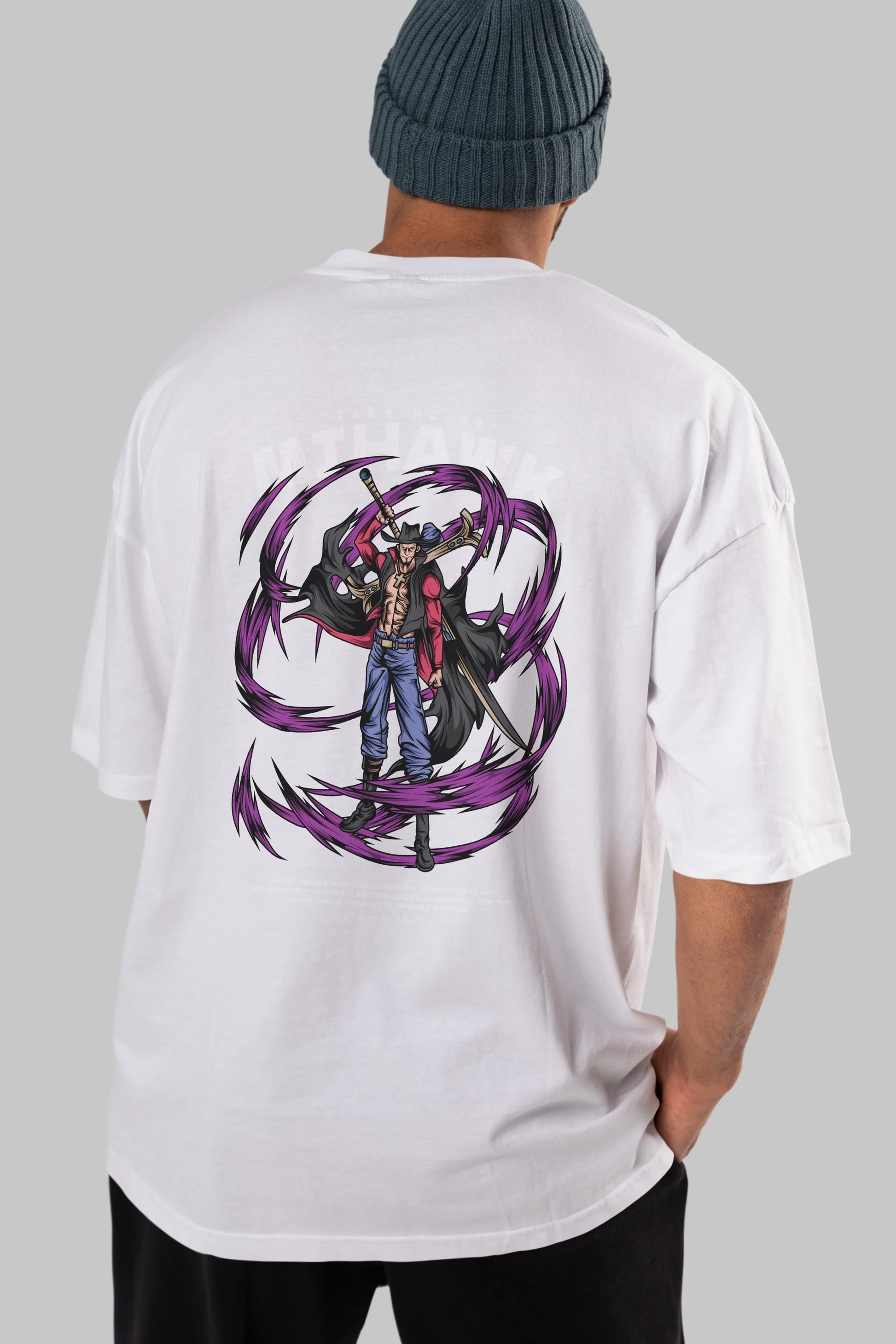 Mihawk Anime Arka Baskılı Oversize t-shirt Erkek Kadın Unisex