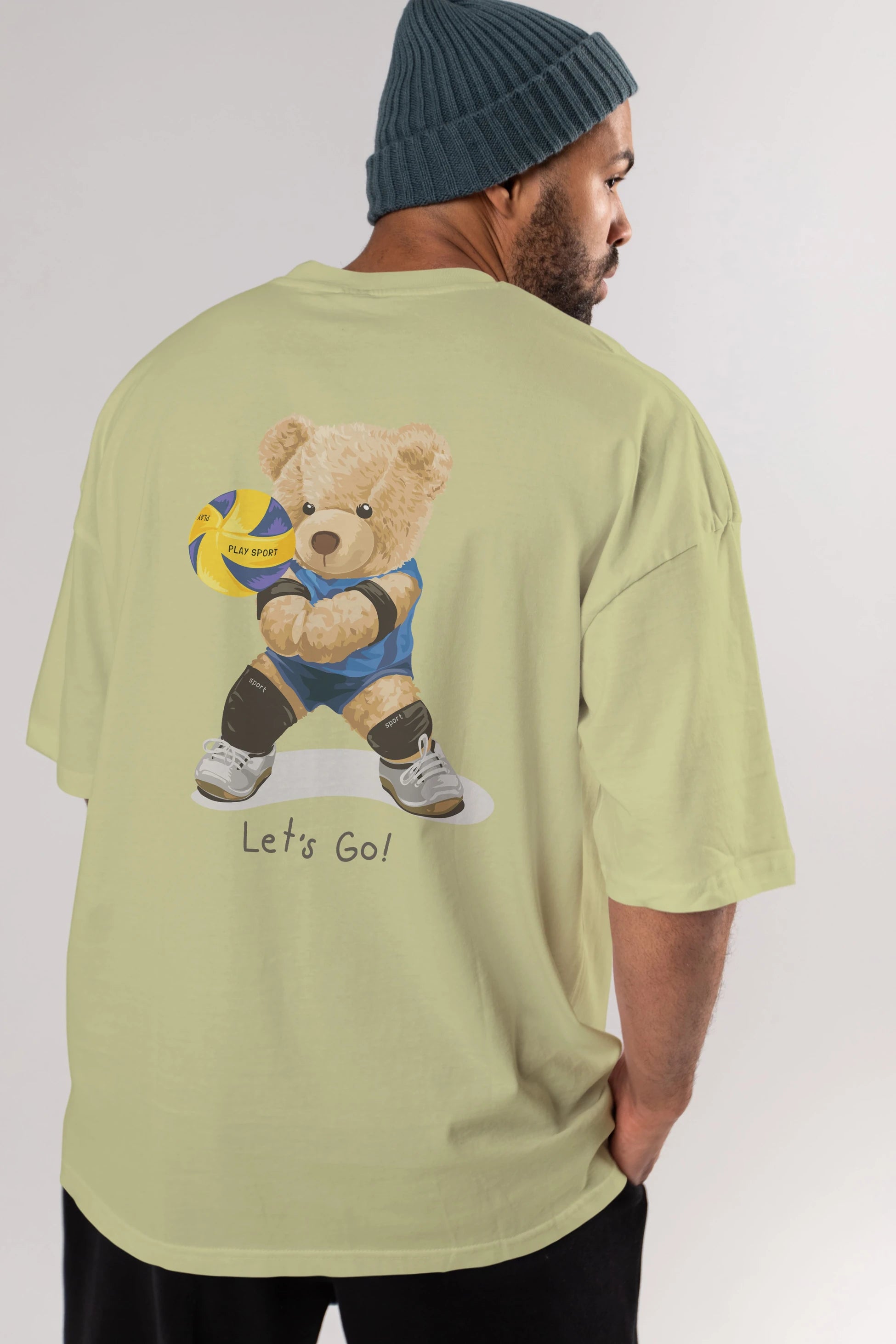Teddy Bear Lets Go Arka Baskılı Oversize t-shirt Erkek Kadın Unisex %100 Pamuk