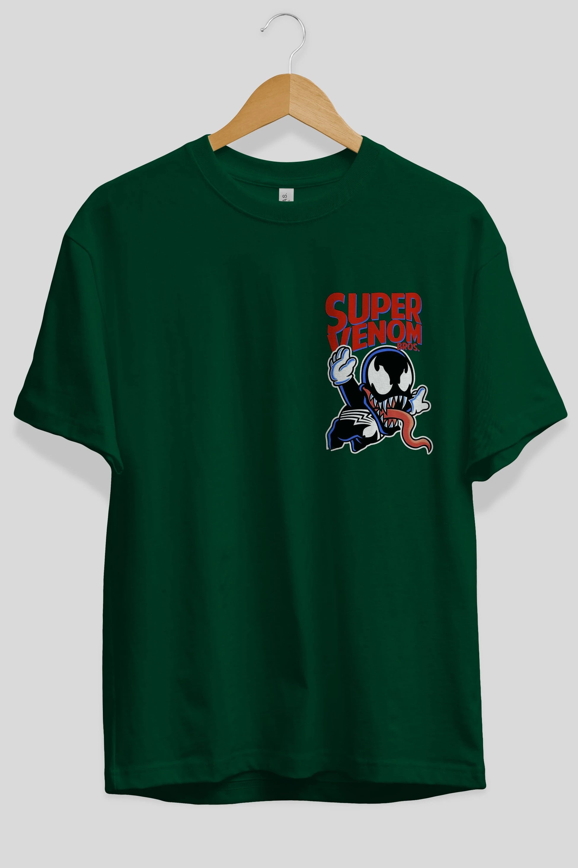 Super Venom Ön Sol Baskılı Oversize t-shirt Erkek Kadın Unisex %100 Pamuk Bisiklet Yaka tişort