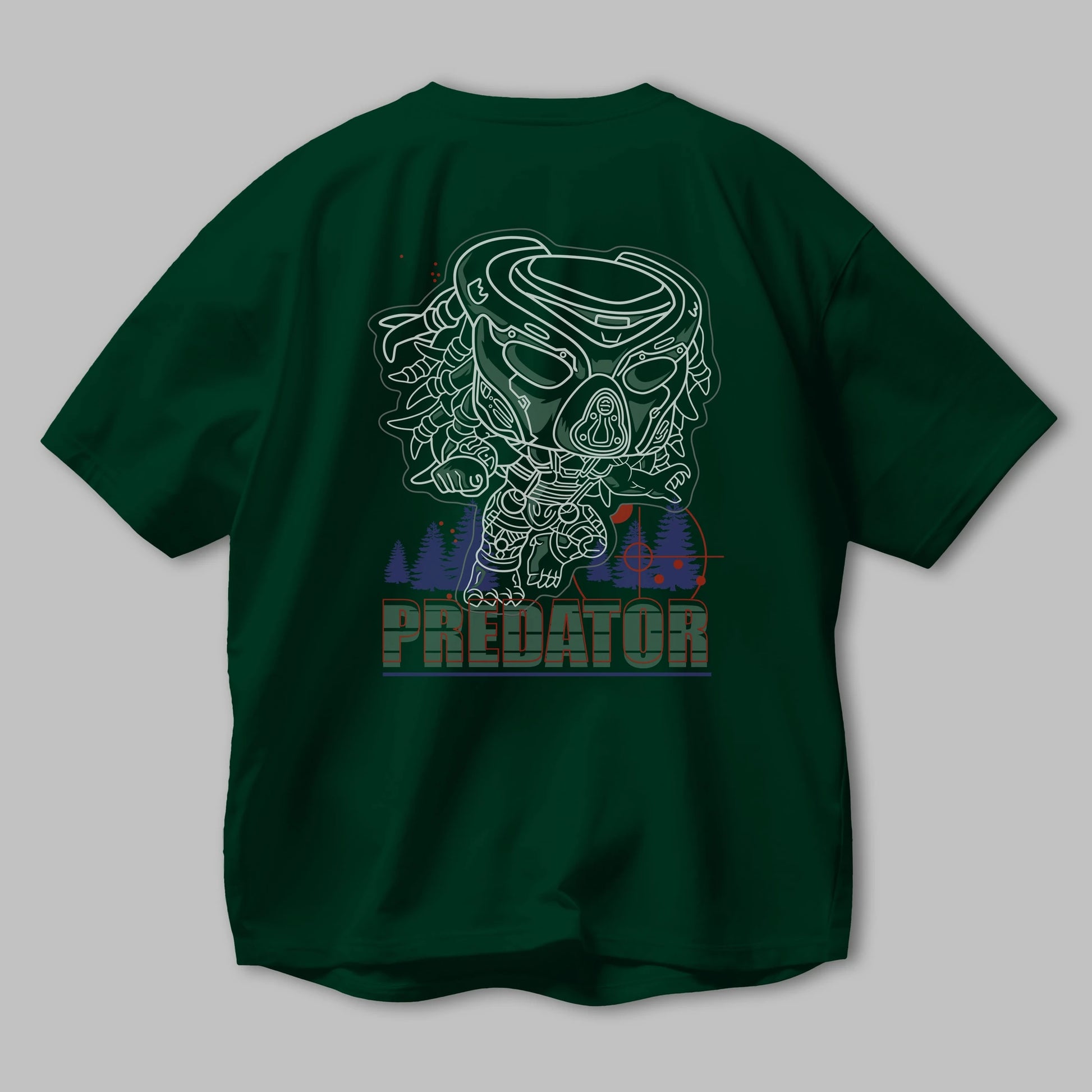 Predator Arka Baskılı Oversize t-shirt Erkek Kadın Unisex %100 Pamuk Bisiklet Yaka tişort