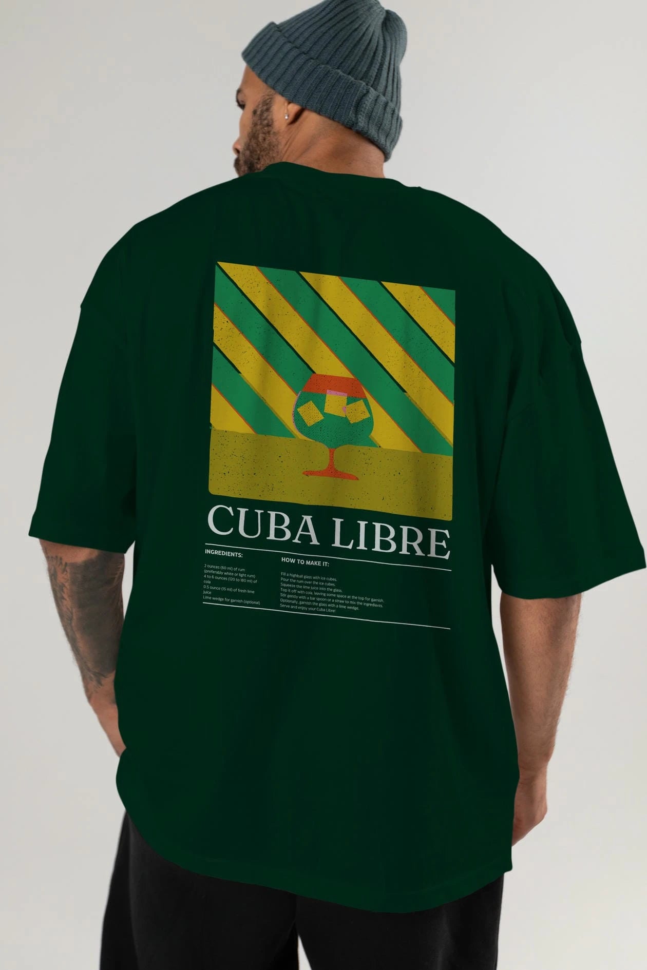 Cuba Libre Kokteyl Serisi Arka Baskılı Oversize t-shirt Erkek Kadın %100 Pamuk Bisiklet Yaka tişort