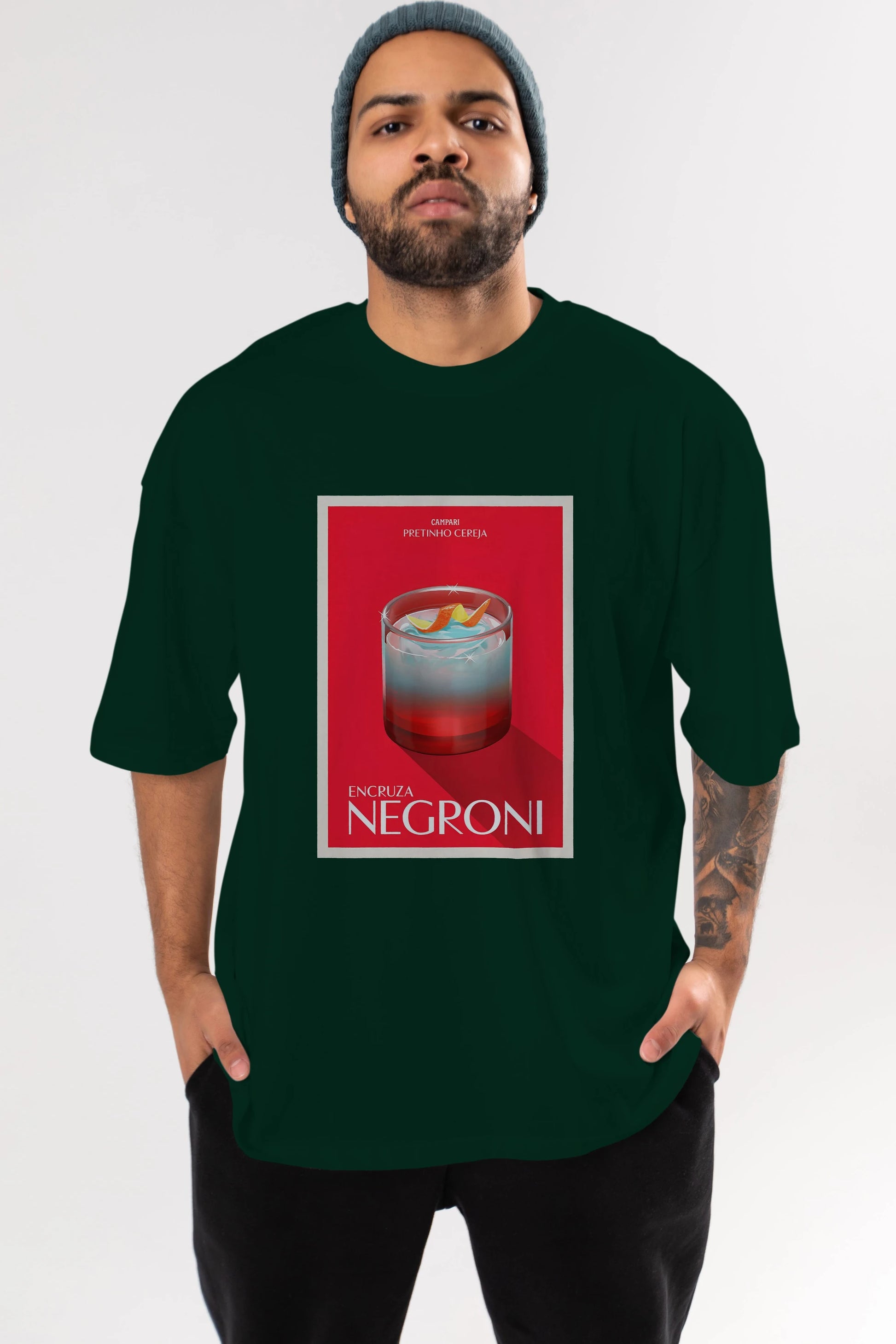 Encruza Negroni Ön Baskılı Oversize t-shirt Erkek Kadın Unisex %100 Pamuk Bisiklet Yaka tişort