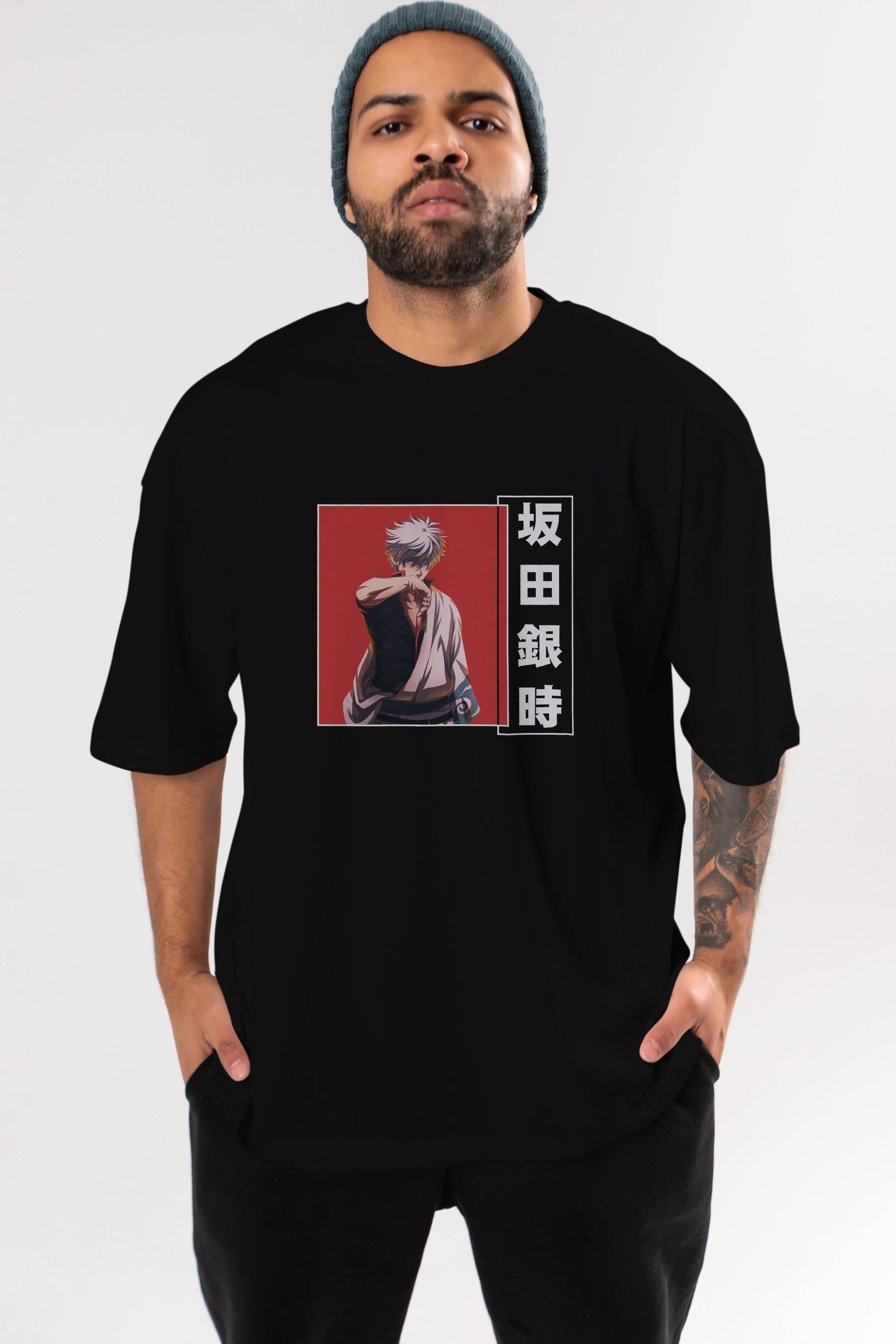 Gintoki Sakata GINTAMA 1 Anime Ön Baskılı Oversize t-shirt %100 pamuk Erkek Kadın Unisex