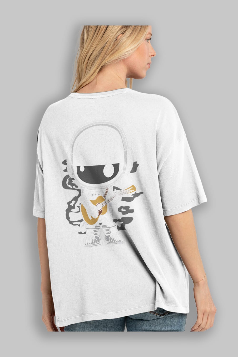 Astronaut Acoustic Guitar Arka Baskılı Oversize t-shirt Erkek Kadın Unisex