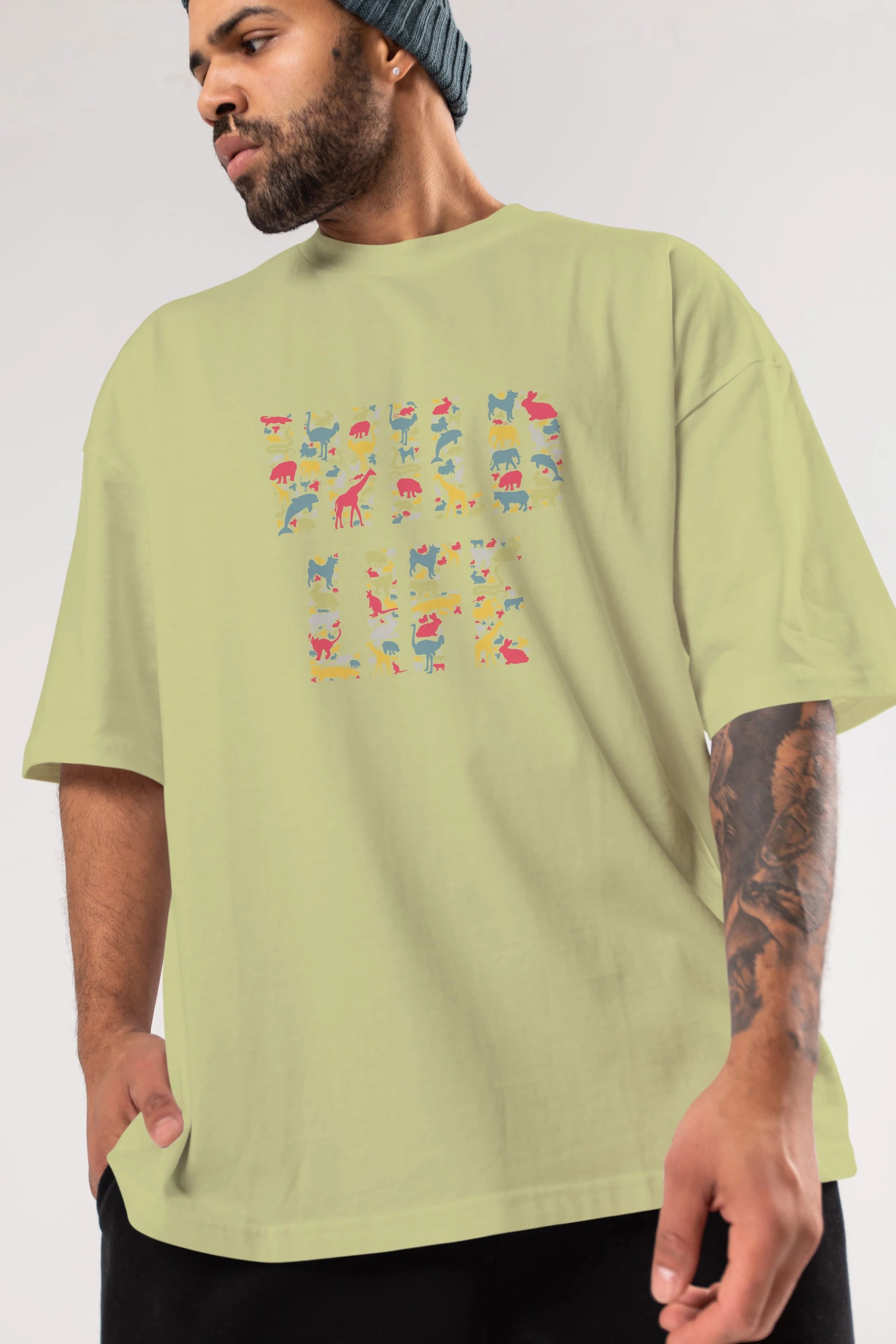 Wild Life Ön Baskılı Oversize t-shirt %100 pamuk Erkek Kadın Unisex