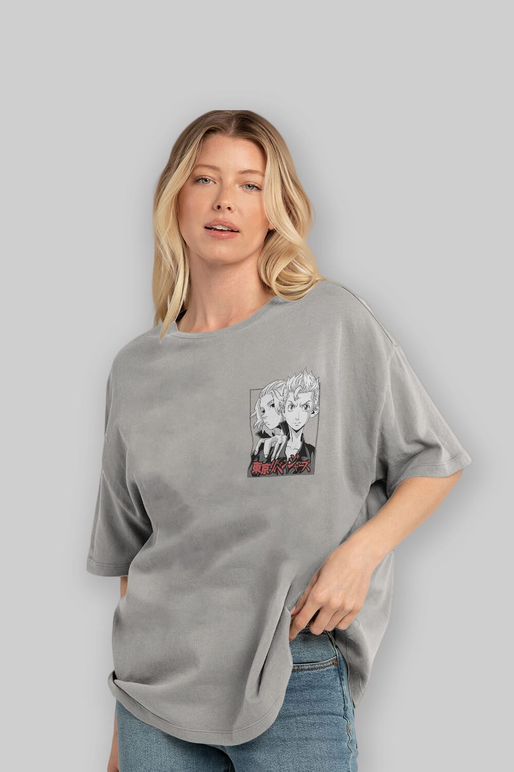 TOKYO REVENGERS Ön Sol Baskılı Oversize t-shirt Erkek Kadın Unisex %100 Pamuk Bisiklet Yaka tişort