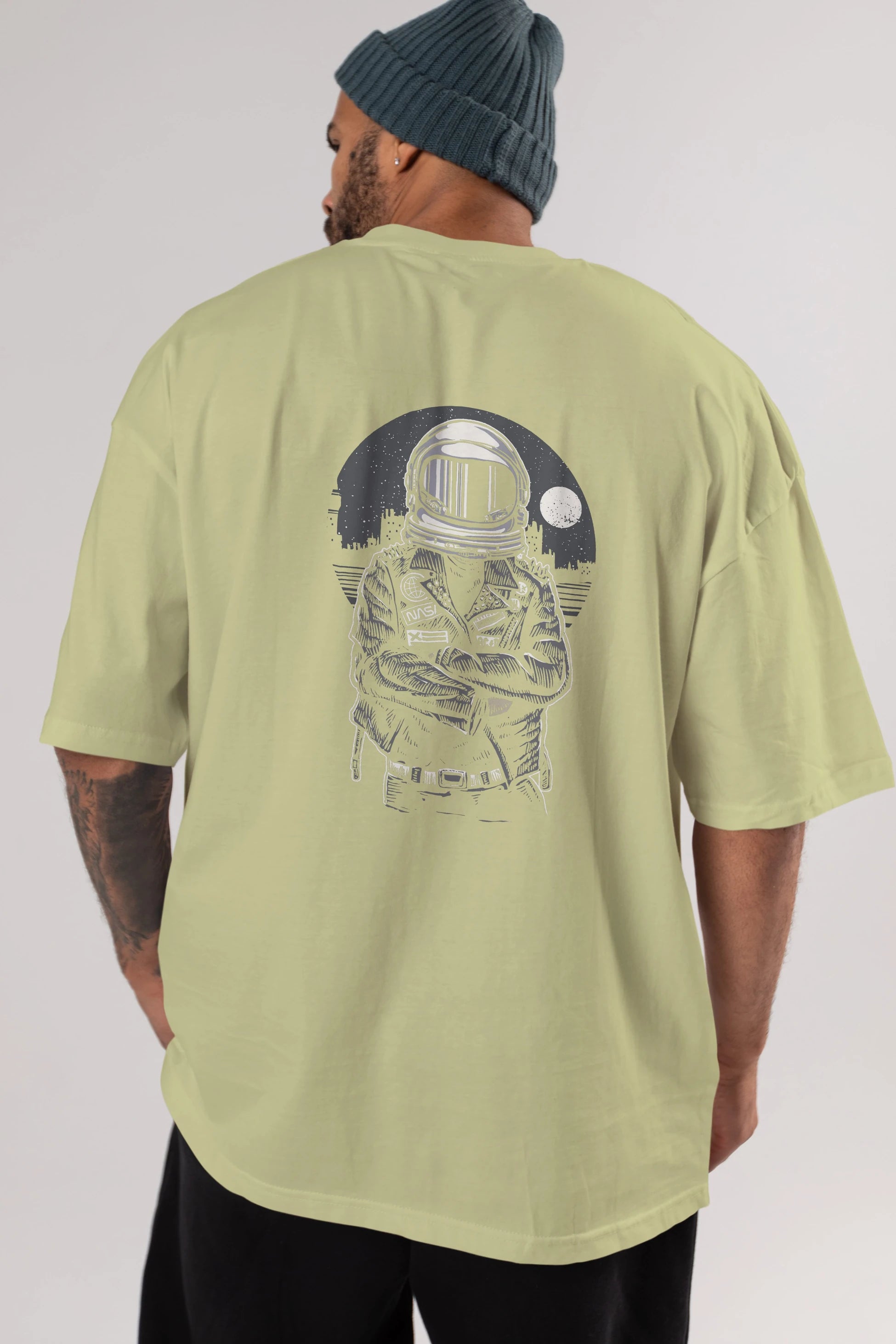 Astronaut Rebel Arka Baskılı Oversize t-shirt Erkek Kadın Unisex %100 Pamuk