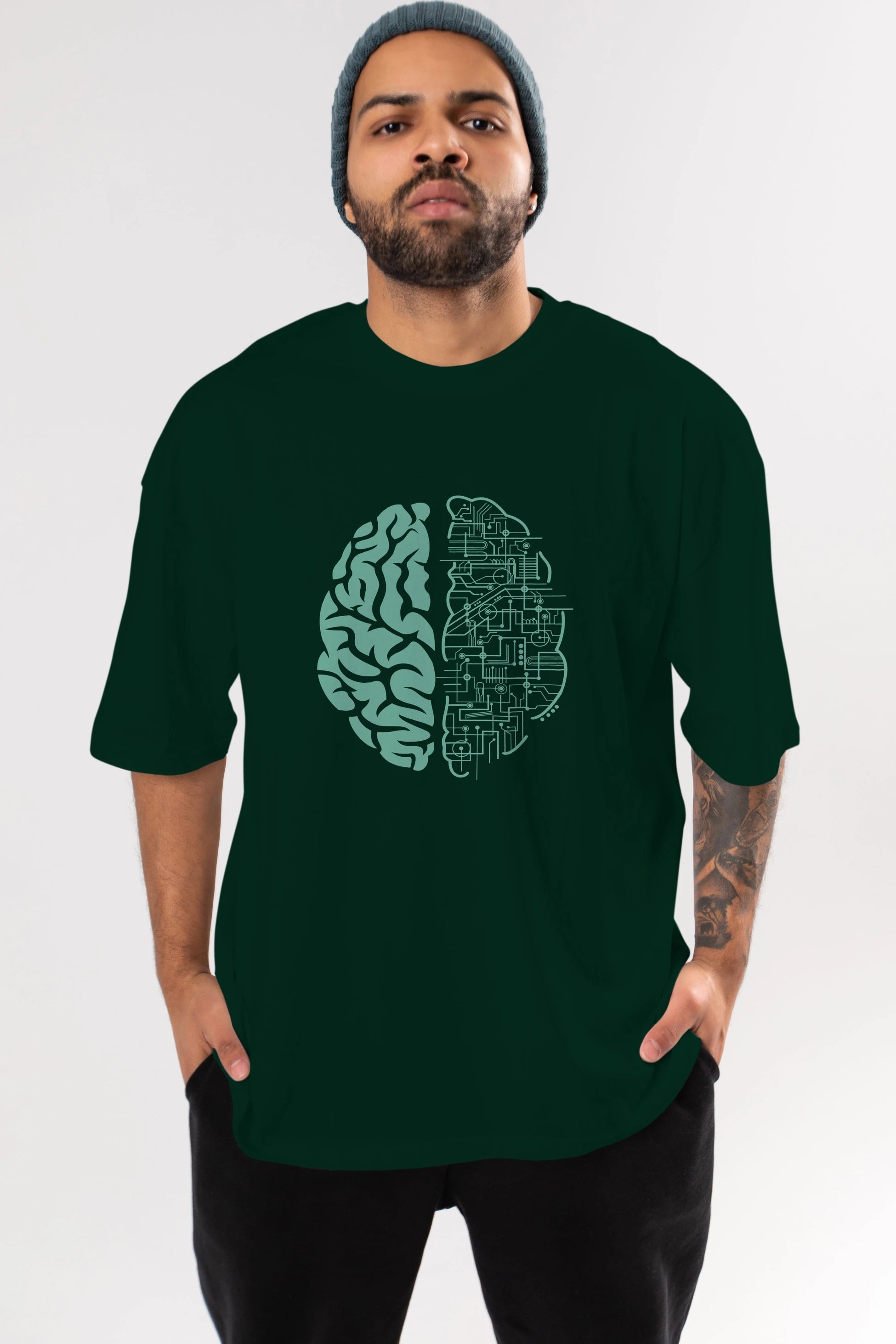 Electric Brain Ön Baskılı Oversize t-shirt %100 pamuk Erkek Kadın Unisex