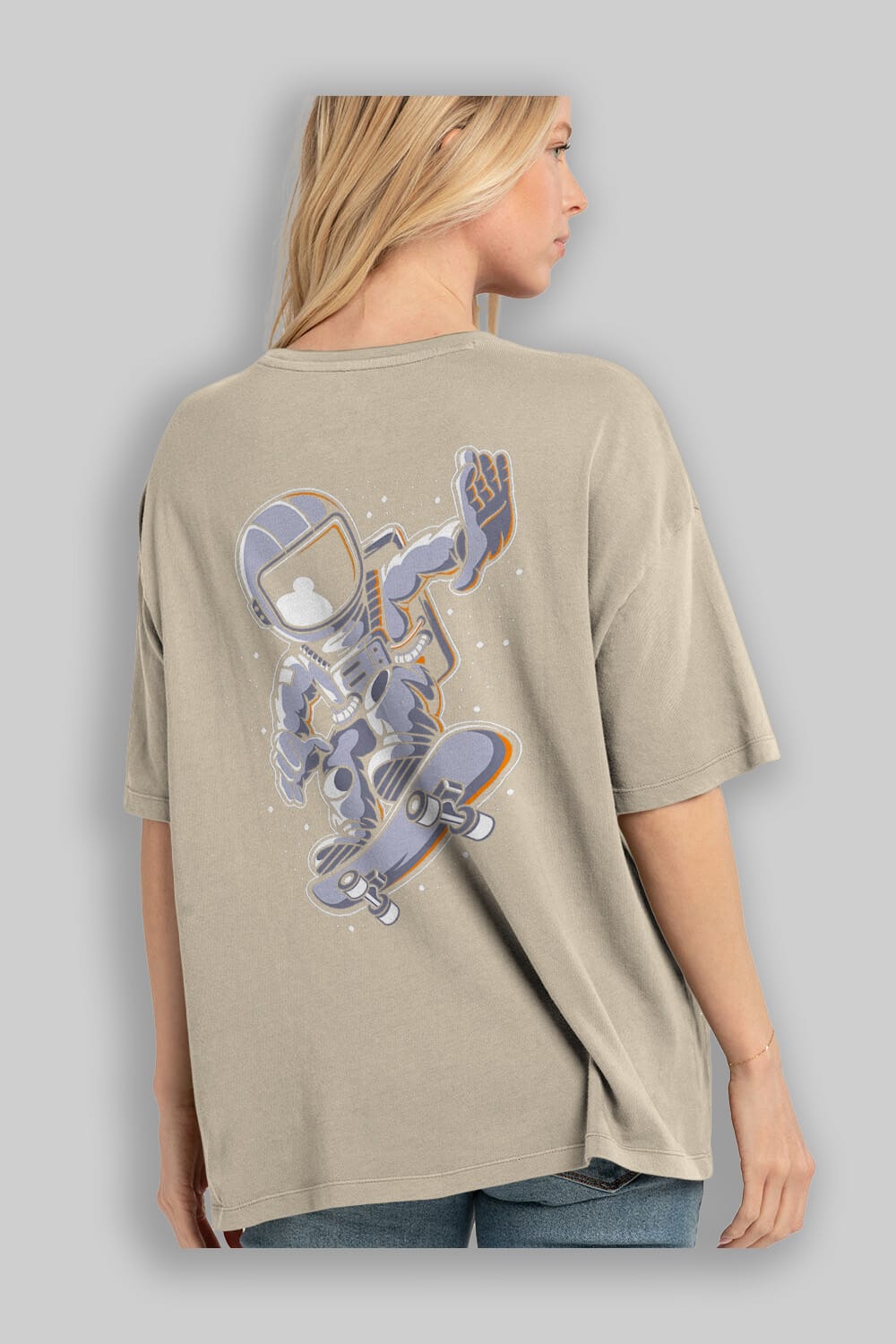 Astronaut Skateboard Arka Baskılı Oversize t-shirt Erkek Kadın Unisex