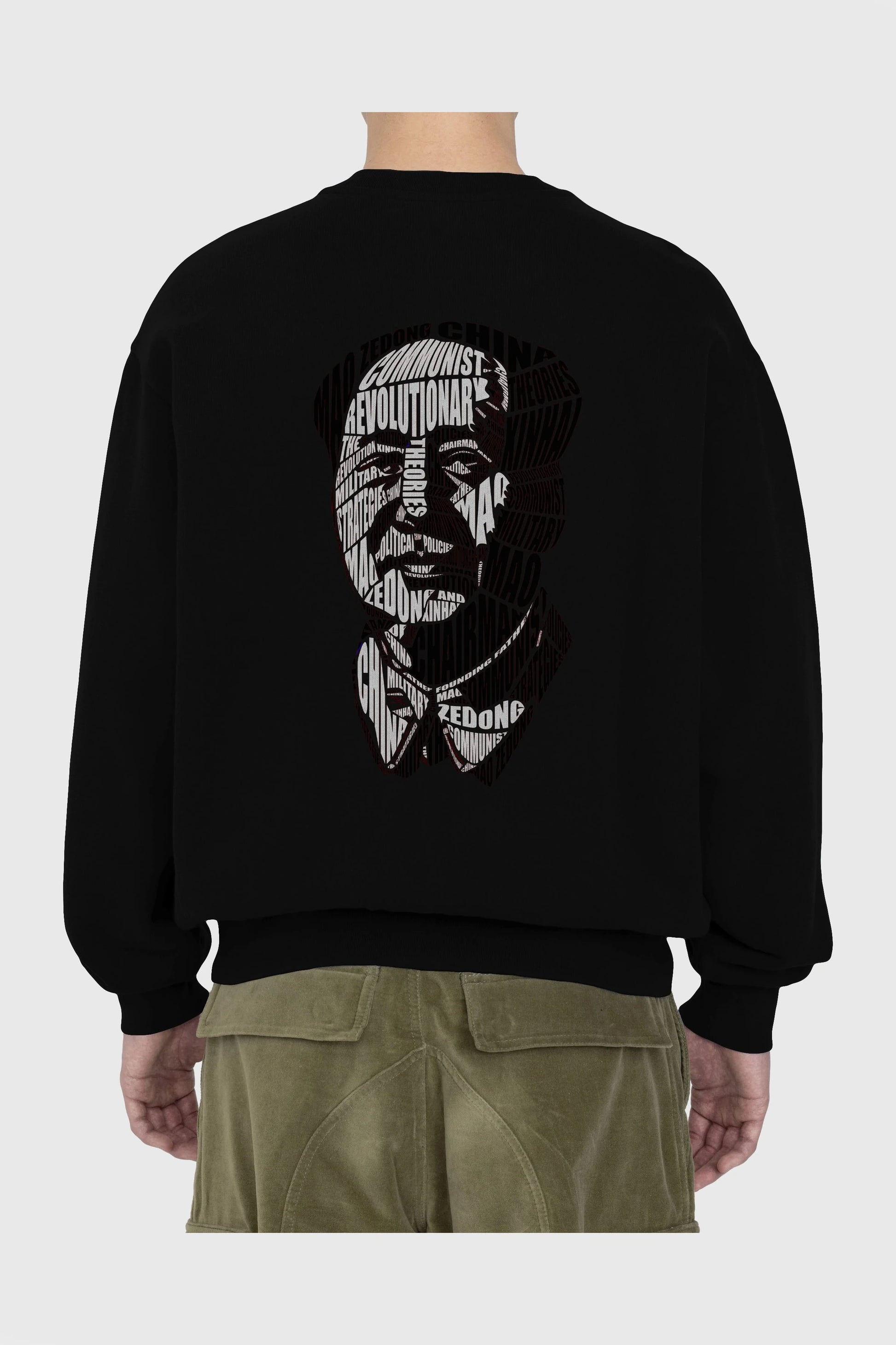 Mao Zedong Calligram Arka Baskılı Oversize Sweatshirt Erkek Kadın Unisex