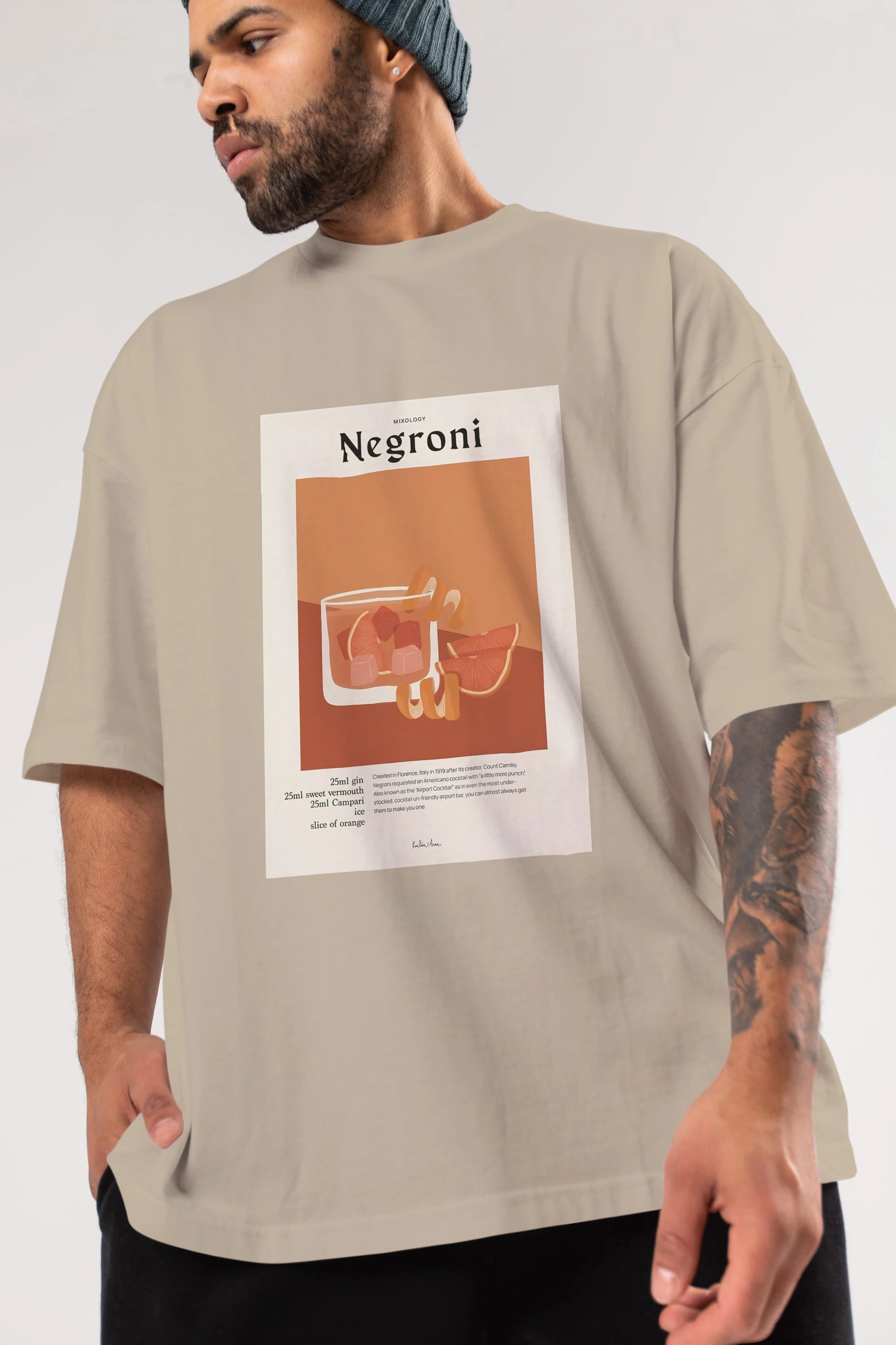 Mixology Negroni Ön Baskılı Oversize t-shirt Erkek Kadın Unisex %100 Pamuk Bisiklet Yaka tişort