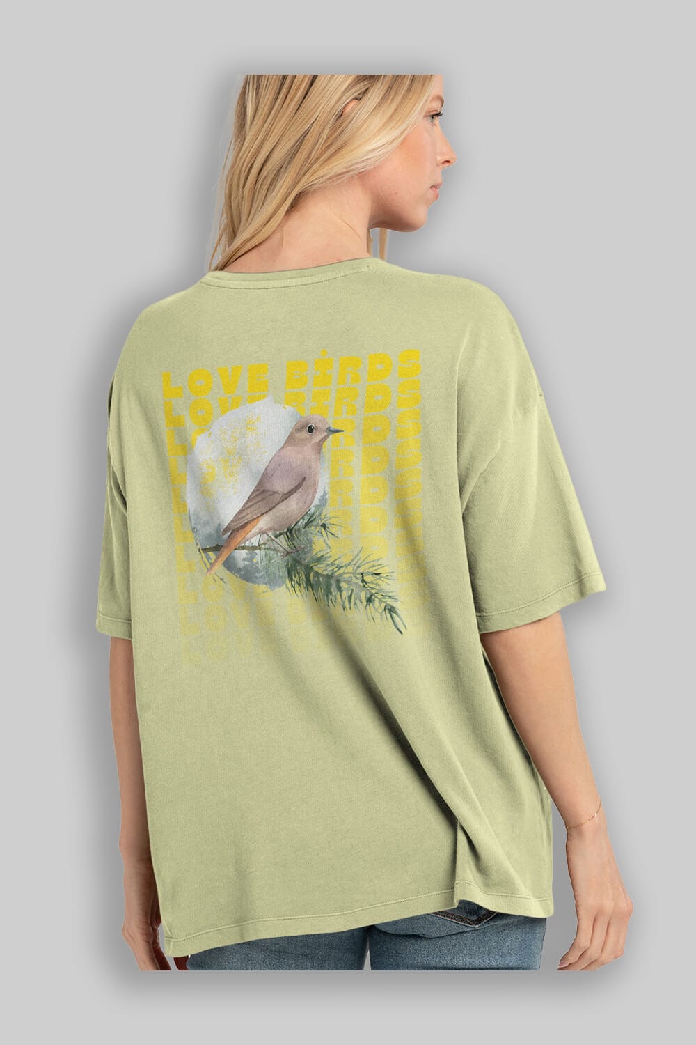 Love Birds Yazılı Arka Baskılı Oversize t-shirt Erkek Kadın Unisex