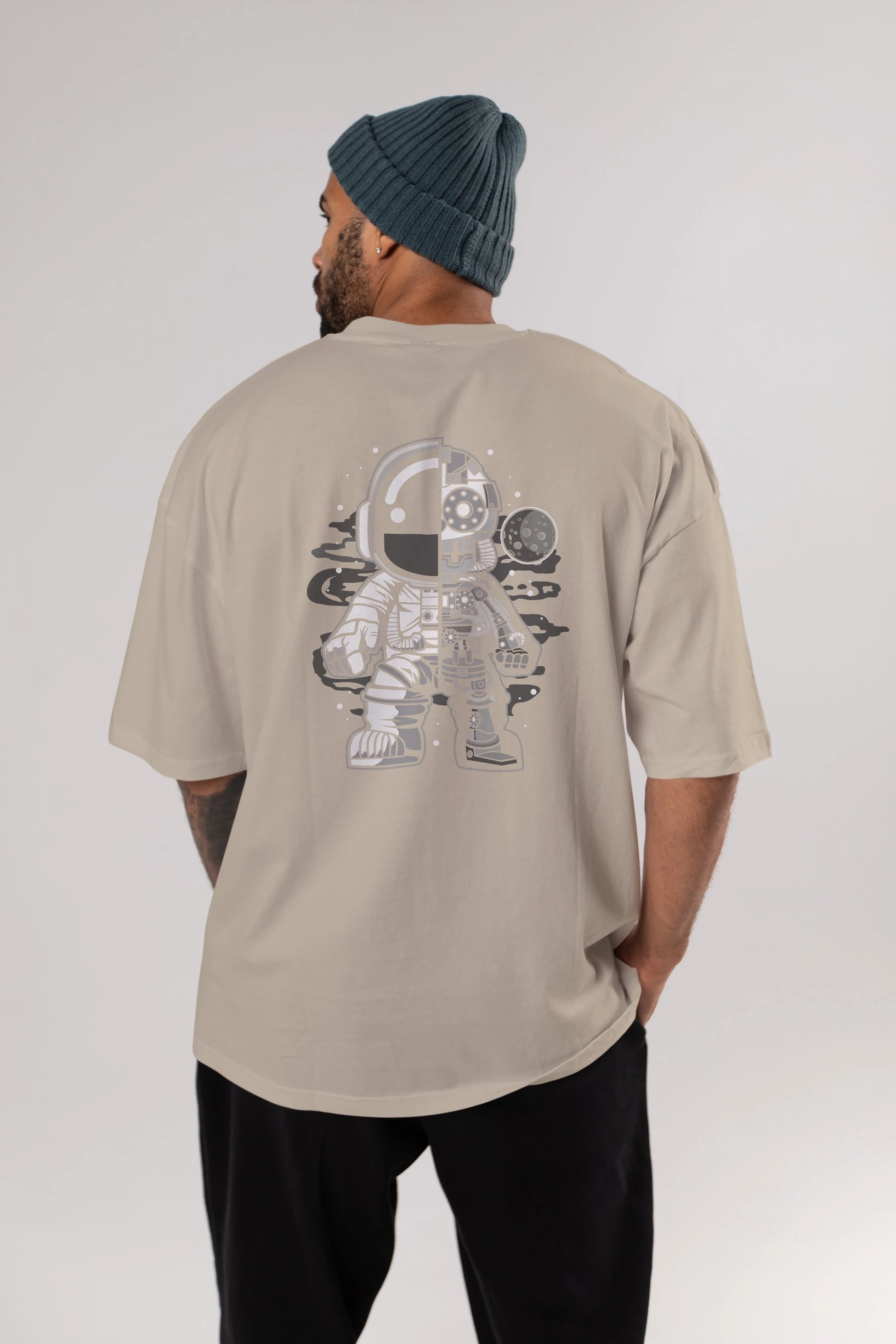 Astronaut Half Robot Arka Baskılı Oversize t-shirt Erkek Kadın Unisex