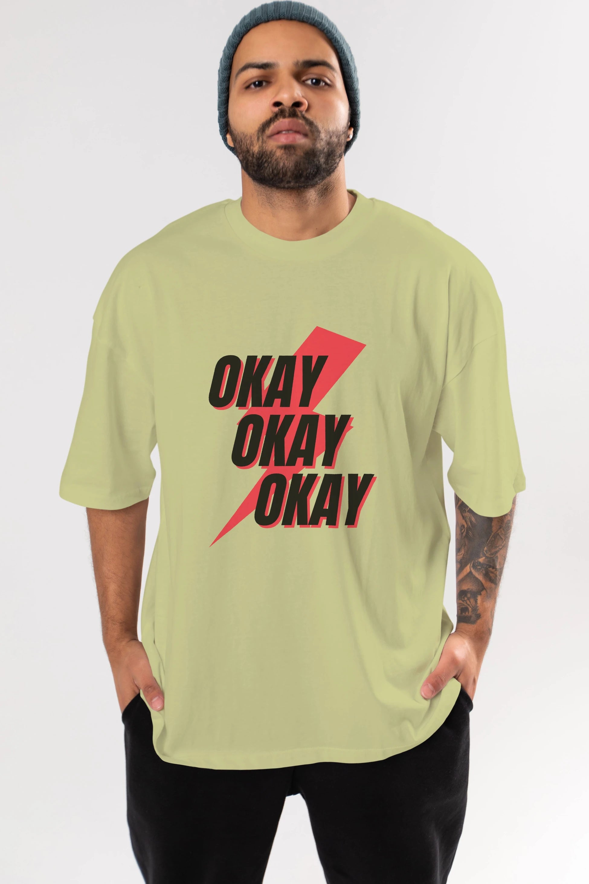 Okay Ön Baskılı Oversize t-shirt Erkek Kadın Unisex