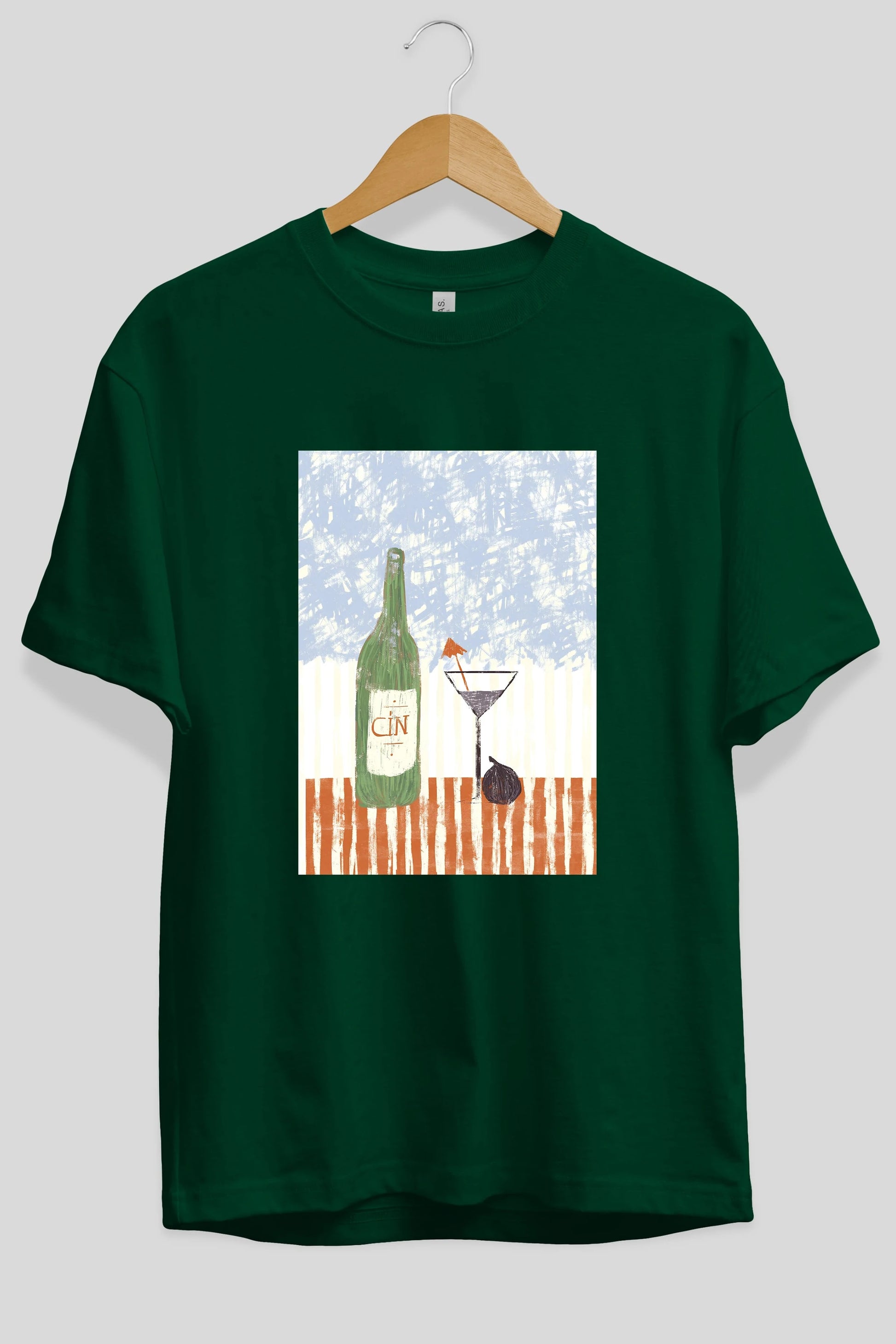 Gin Ön Baskılı Oversize t-shirt Erkek Kadın Unisex %100 Pamuk Bisiklet Yaka tişort