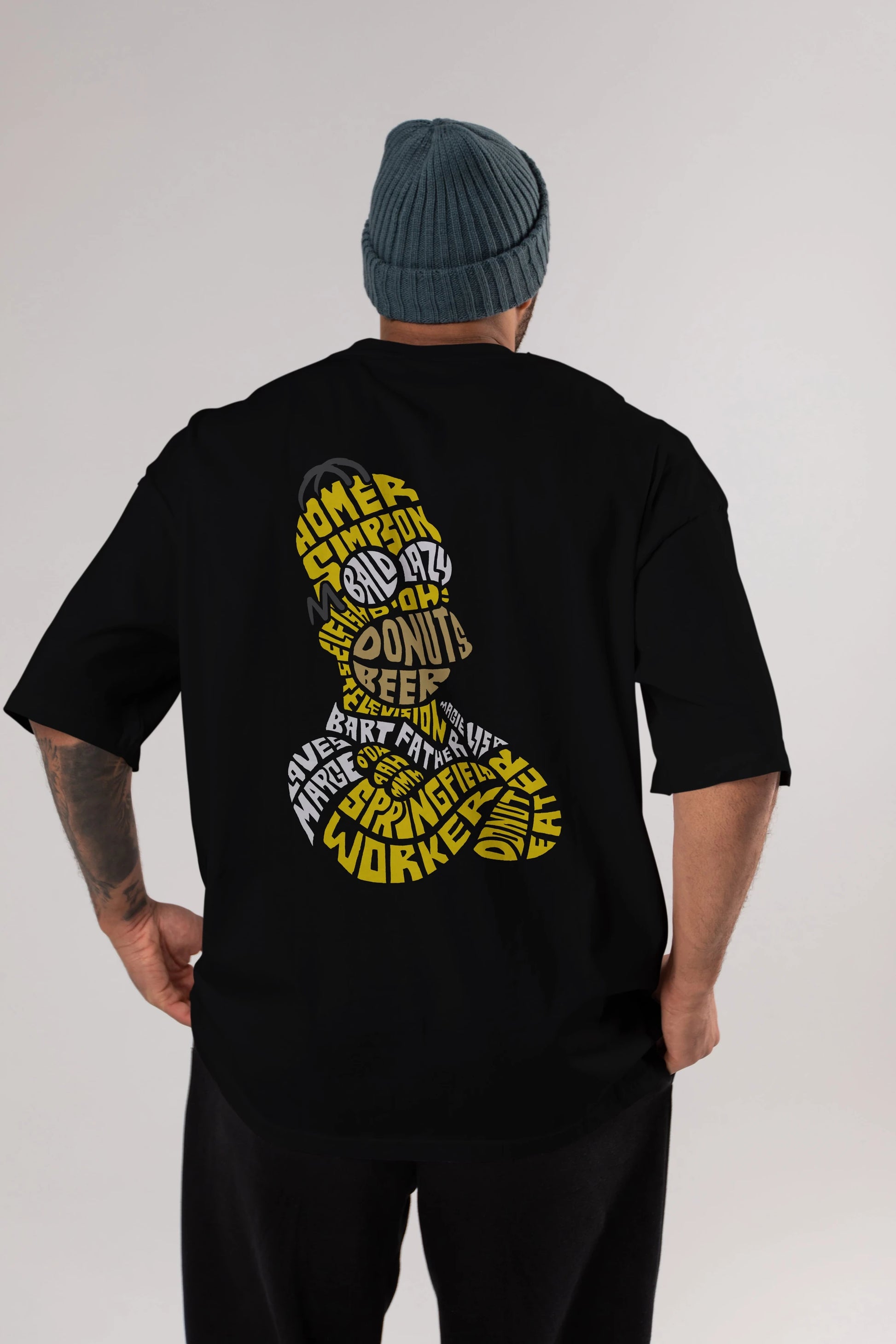 Homer Simpson Arka Baskılı Oversize t-shirt %100 pamuk Erkek Kadın Unisex