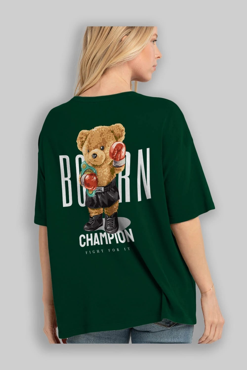 Teddy Bear Champion Arka Baskılı Oversize t-shirt Erkek Kadın Unisex %100 Pamuk