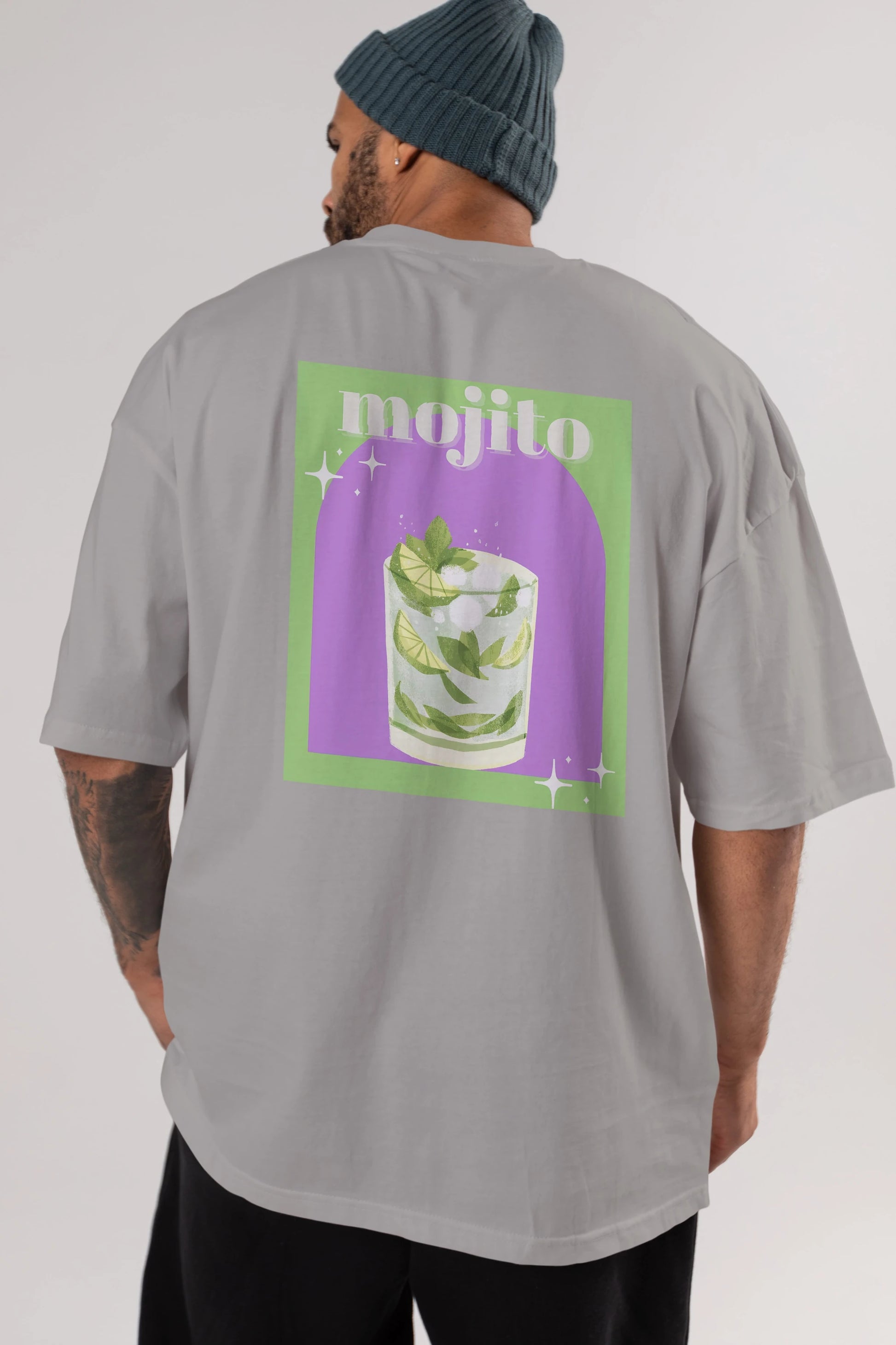 Mojito 3 Arka Baskılı Oversize t-shirt Erkek Kadın Unisex %100 Pamuk Bisiklet Yaka tişort
