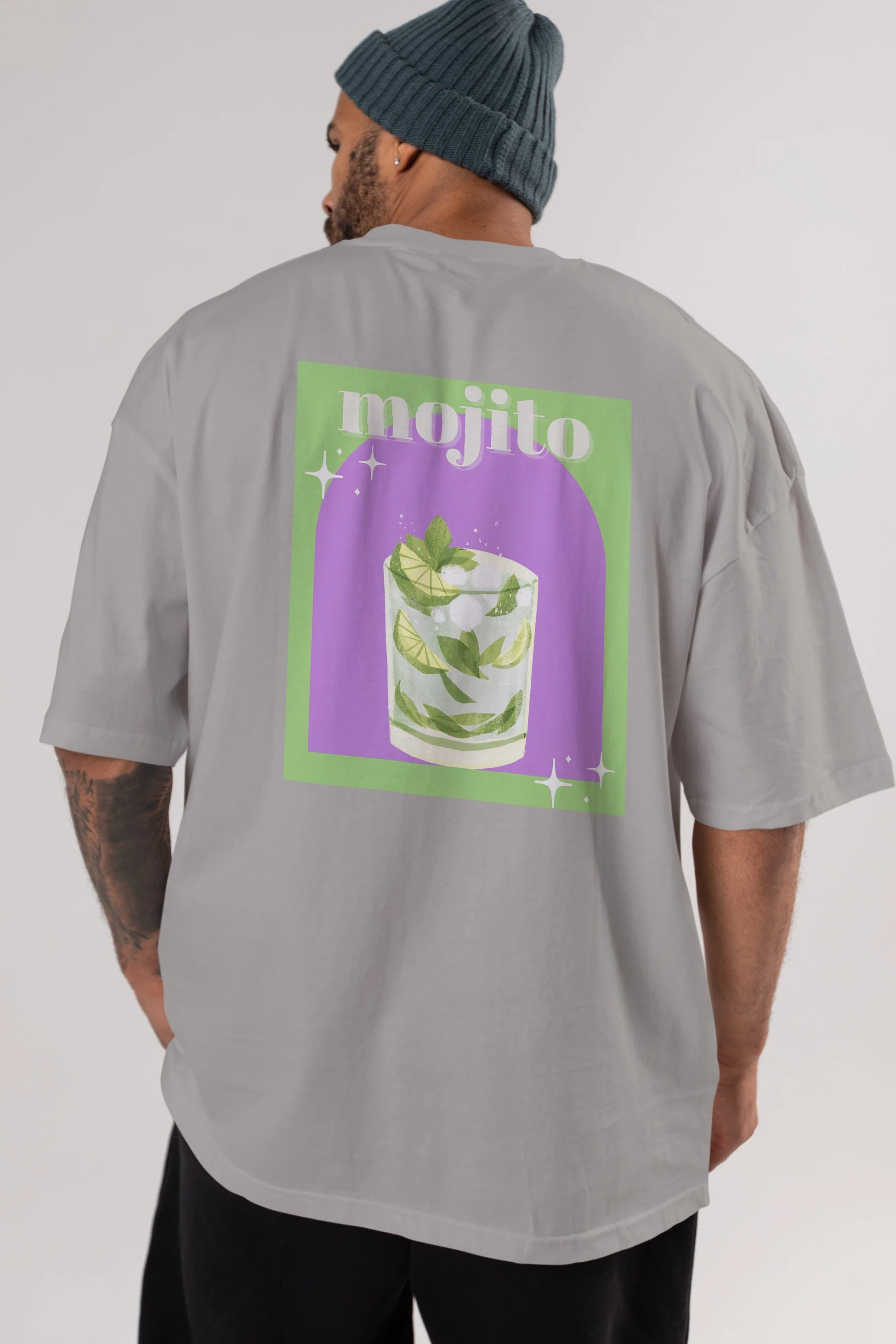 Mojito 3 Arka Baskılı Oversize t-shirt Erkek Kadın Unisex %100 Pamuk Bisiklet Yaka tişort