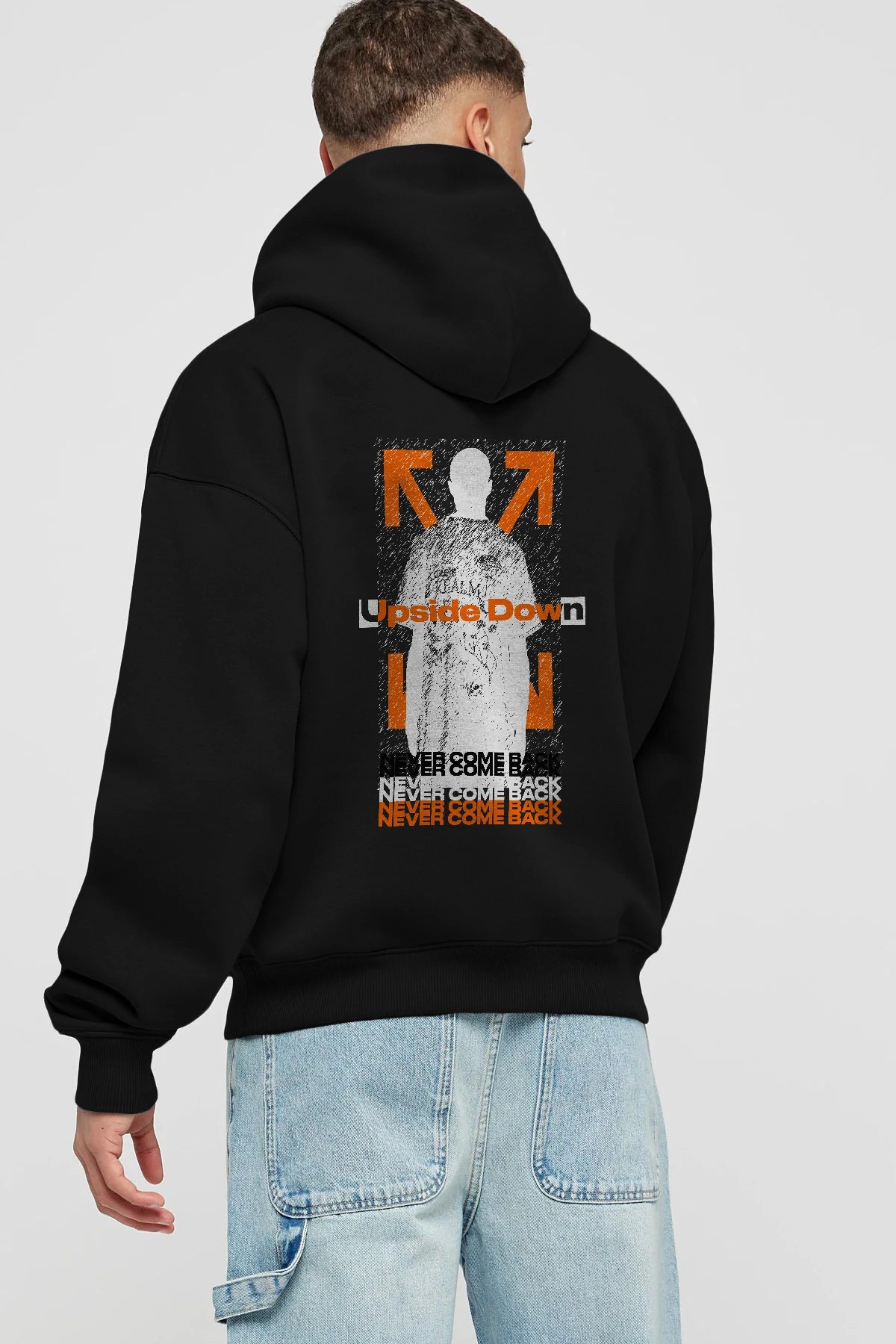 Upside Down Arka Baskılı Hoodie Oversize Kapüşonlu Sweatshirt Erkek Kadın Unisex