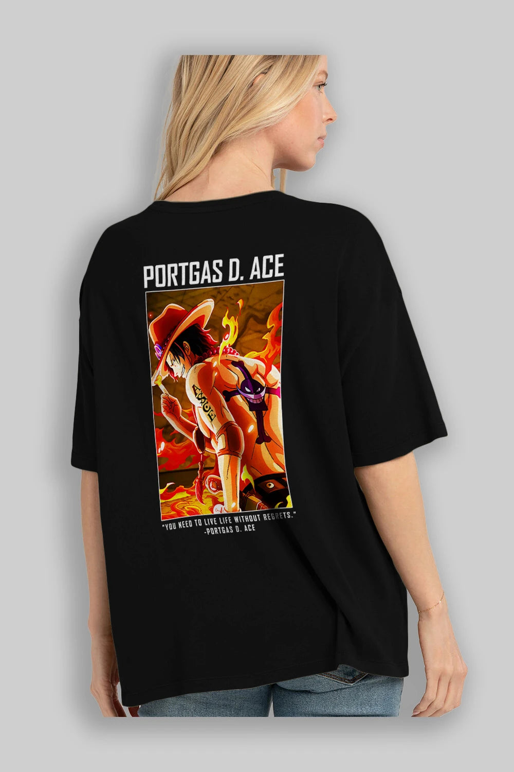 Portgas D. Ace Anime Arka Baskılı Oversize t-shirt Erkek Kadın Unisex %100 pamuk tişort