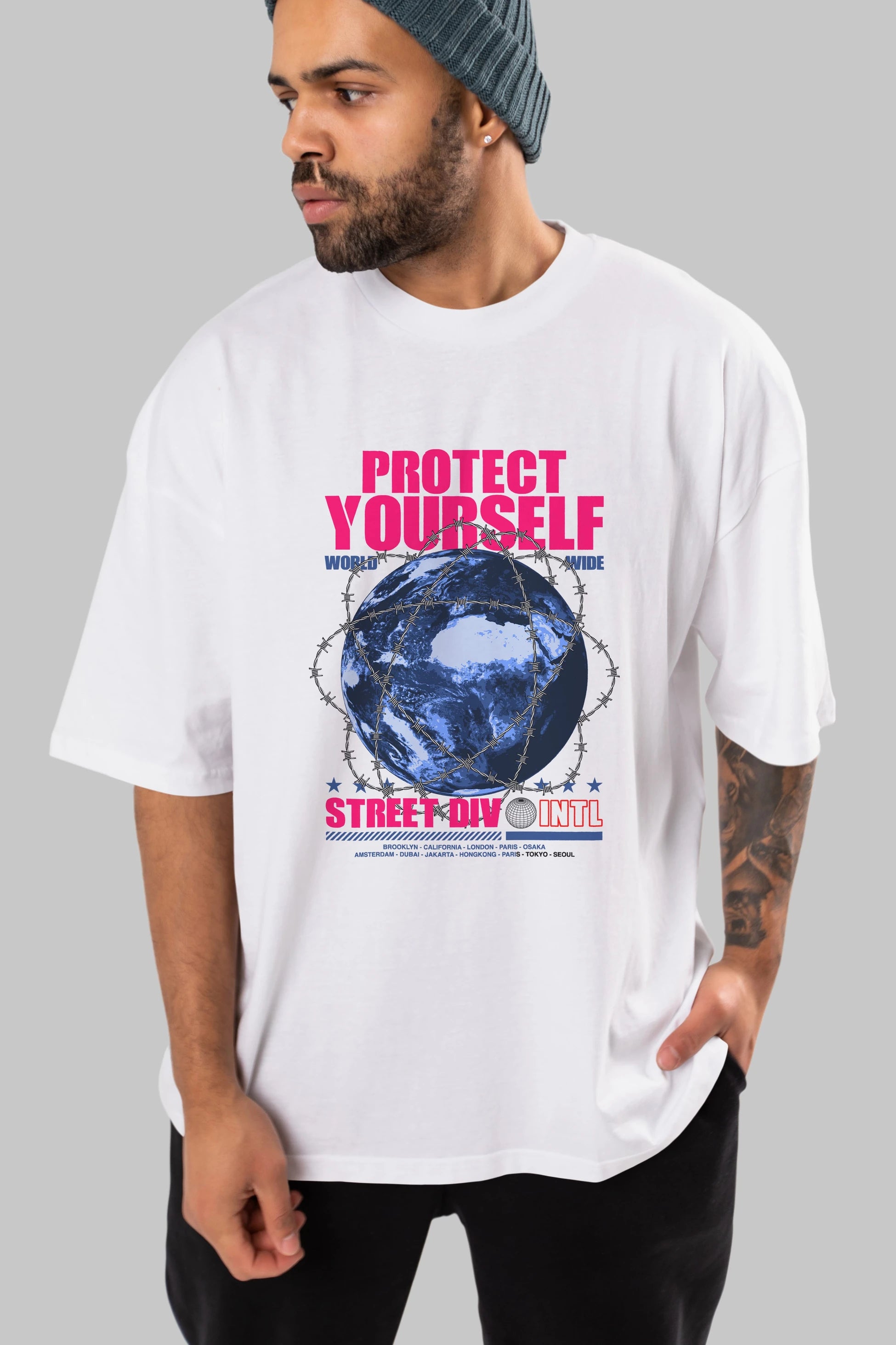 Protect Yourself Ön Baskılı Oversize t-shirt Erkek Kadın Unisex