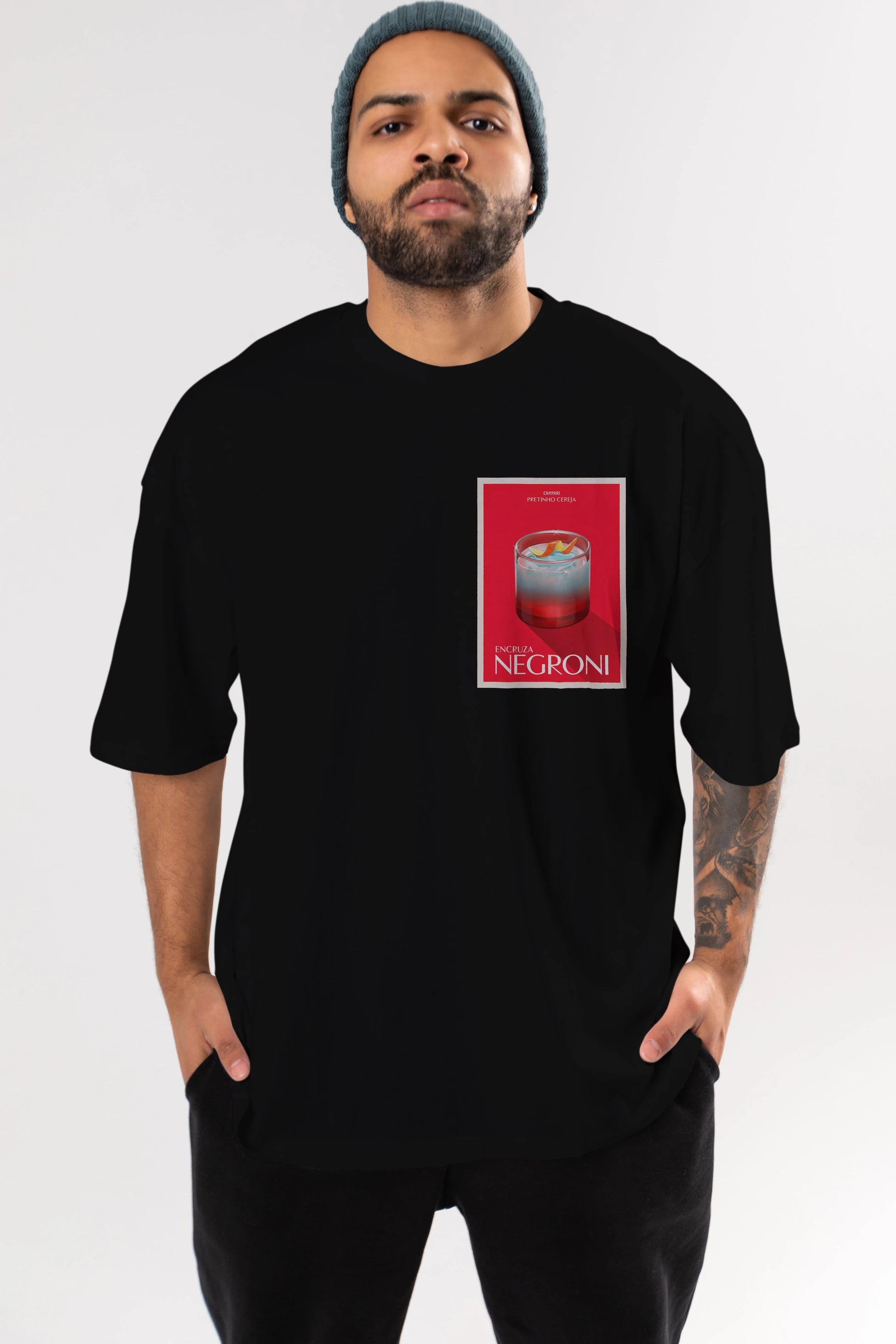 Encruza Negroni Ön Sol Baskılı Oversize t-shirt Erkek Kadın Unisex %100 Pamuk Bisiklet Yaka tişort