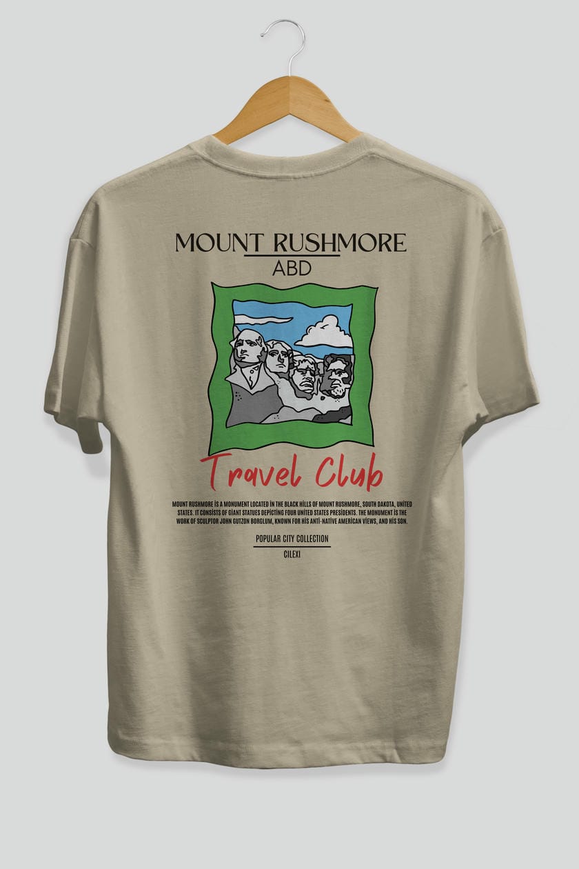 Mount Rushmore ABD Arka Baskılı Oversize t-shirt Erkek Kadın Pamuk Bisiklet Yaka tişort