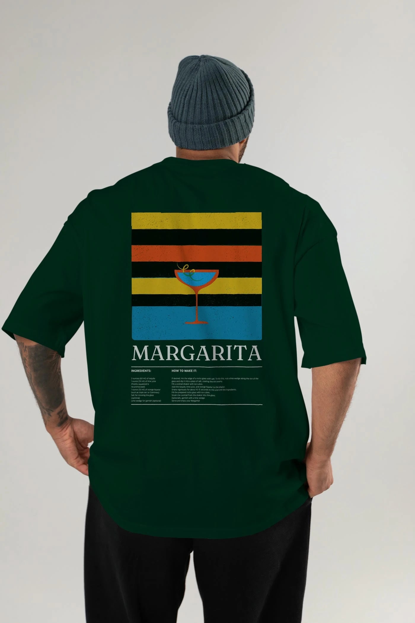 Margarita Kokteyl Serisi Arka Baskılı Oversize t-shirt Erkek Kadın %100 Pamuk Bisiklet Yaka tişort