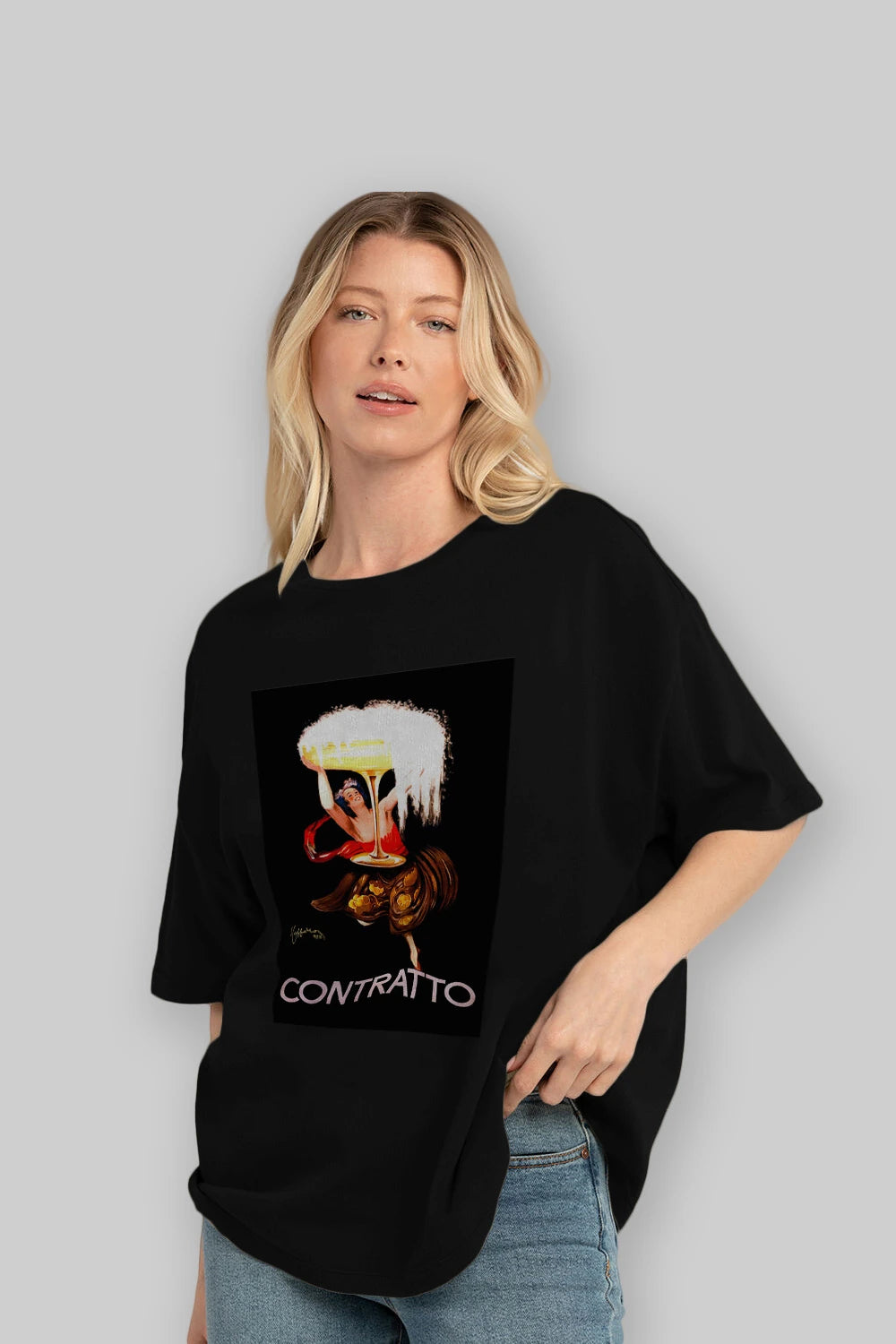 Contratto Ön Baskılı Oversize t-shirt Erkek Kadın Unisex %100 Pamuk Bisiklet Yaka tişort
