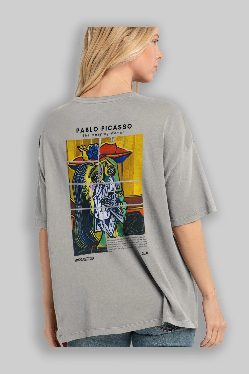 Pablo Picasso Arka Baskılı Oversize t-shirt Erkek Kadın Bisiklet Yaka Pamuk tişort