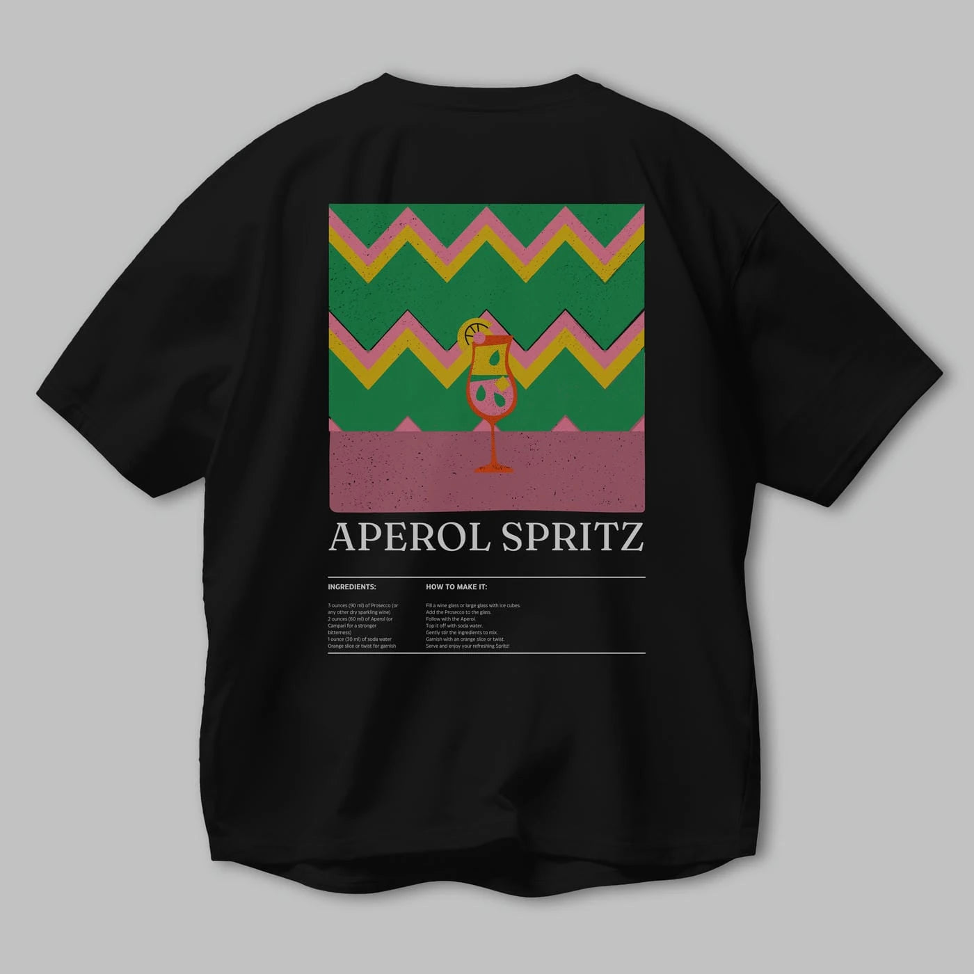 Aperol Spritz Kokteyl Serisi Arka Baskılı Oversize t-shirt Erkek Kadın %100 Pamuk Bisiklet Yaka tişort