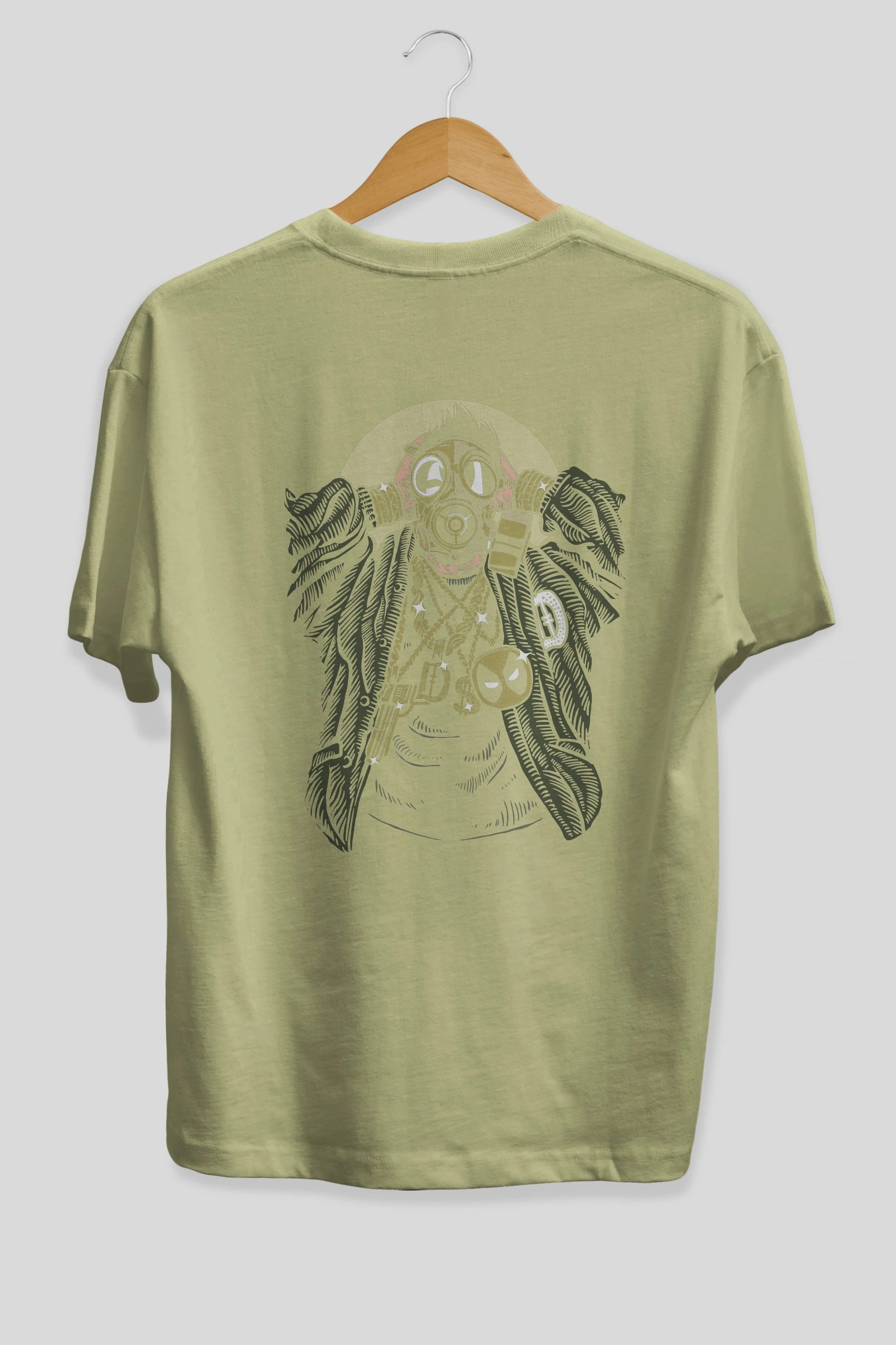 Gasmask Gangsta Arka Baskılı Oversize t-shirt Erkek Kadın Unisex %100 Pamuk