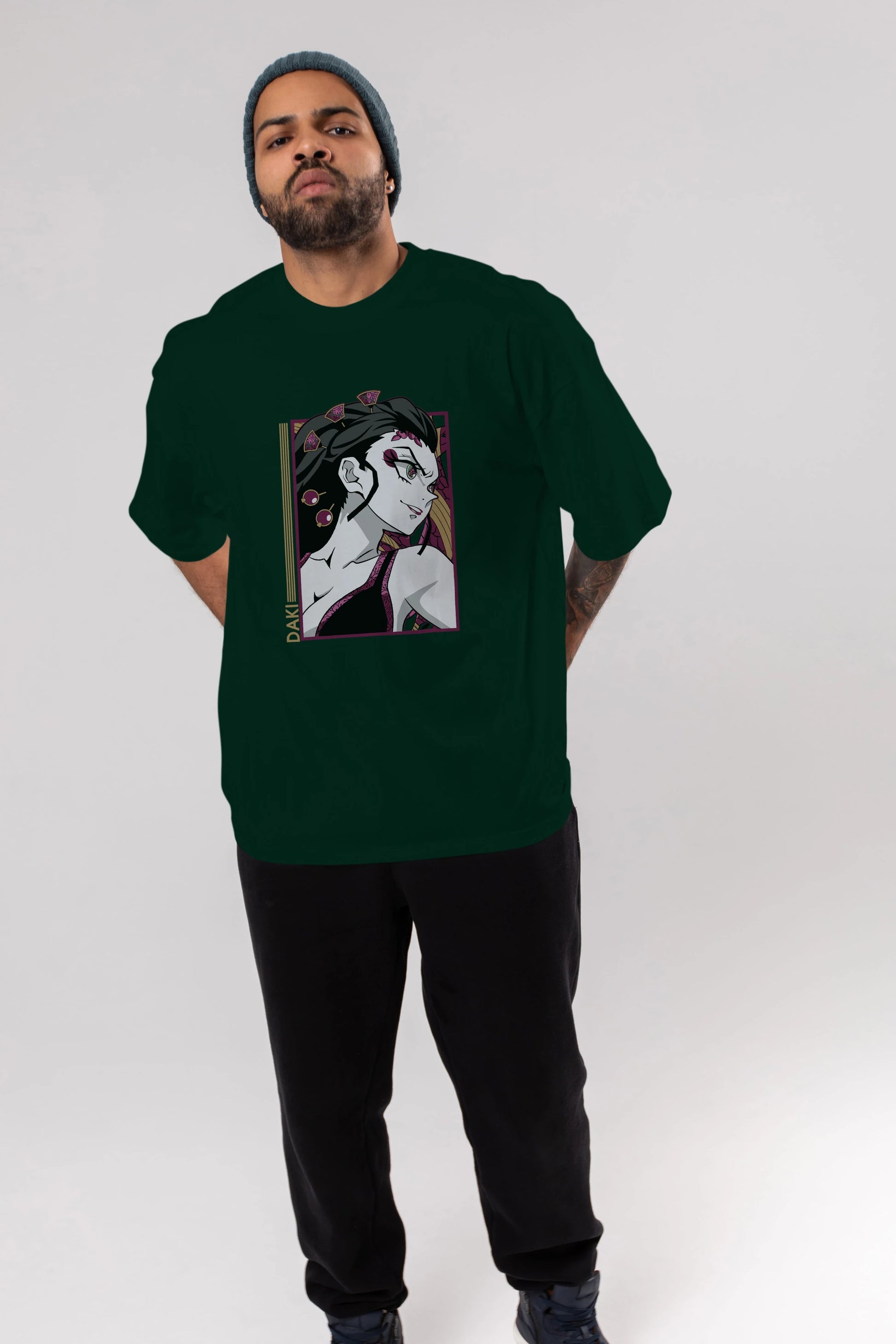 Daki DEMION SLAYER Anime Ön Baskılı Oversize t-shirt %100 pamuk Erkek Kadın Unisex