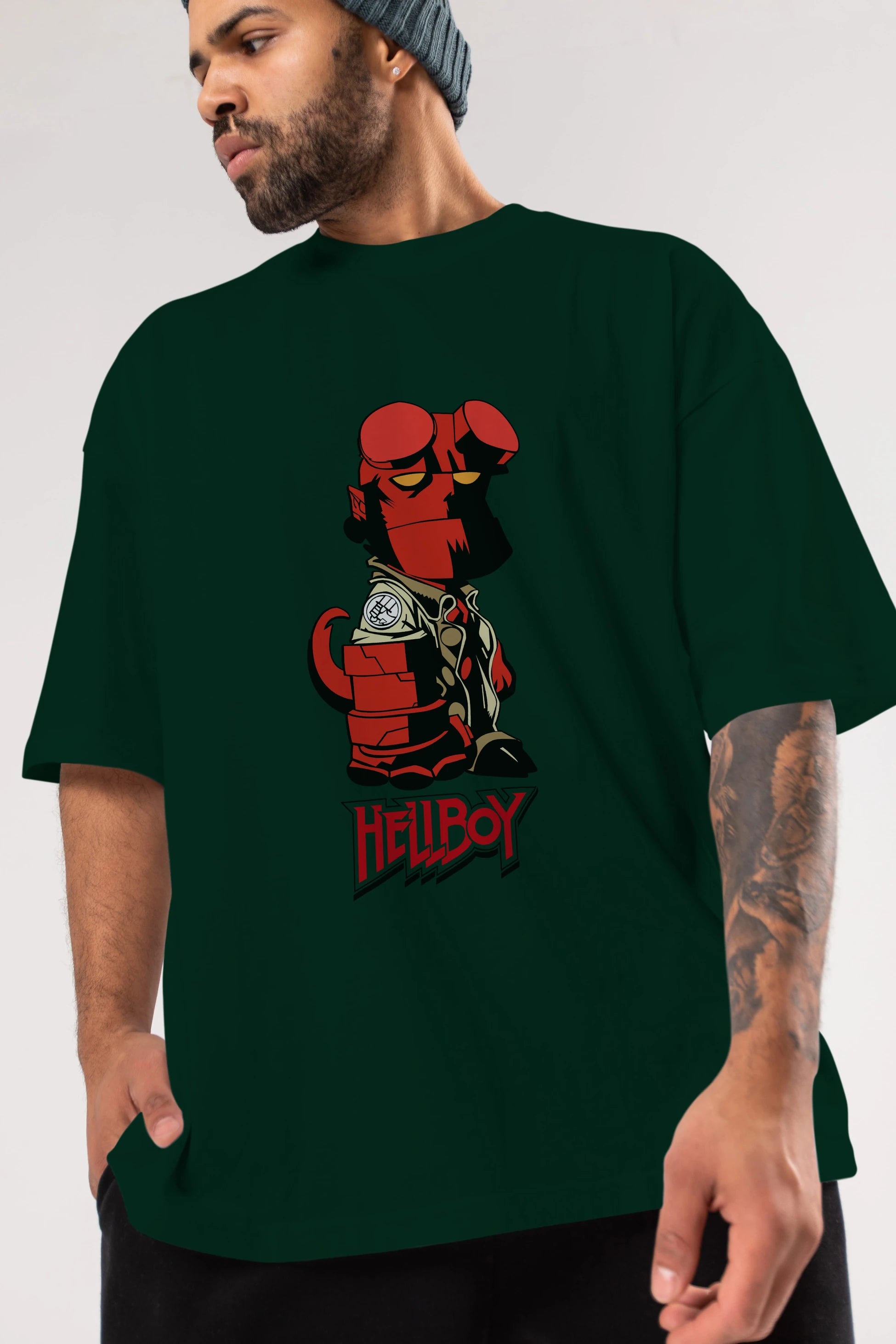 Hellboy (1) Ön Baskılı Oversize t-shirt Erkek Kadın Unisex %100 Pamuk Bisiklet Yaka tişort