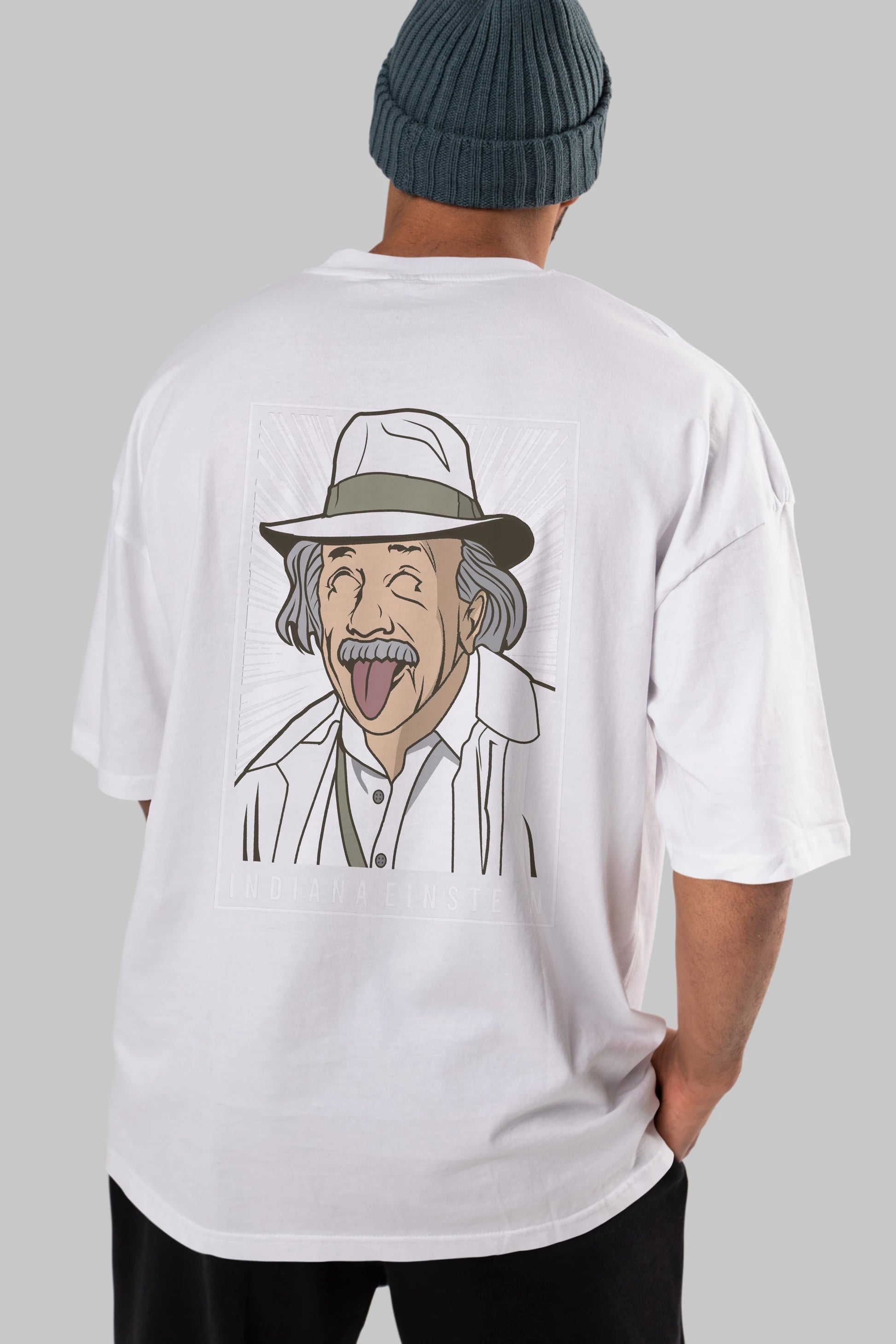 Indiana Jones Einstein Arka Baskılı Oversize t-shirt Erkek Kadın Unisex %100 Pamuk tişort