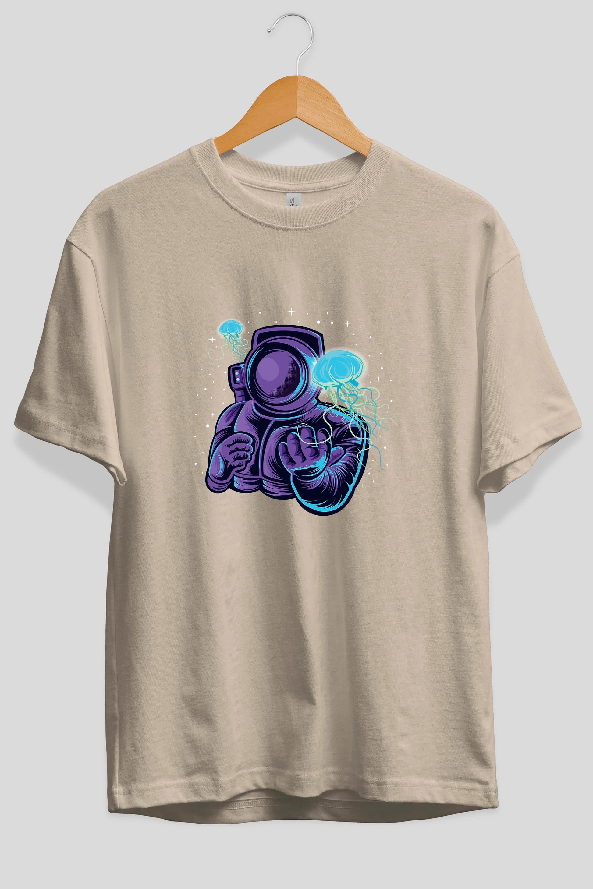 Astronaut and Jellyfish Ön Baskılı Oversize t-shirt Erkek Kadın Unisex
