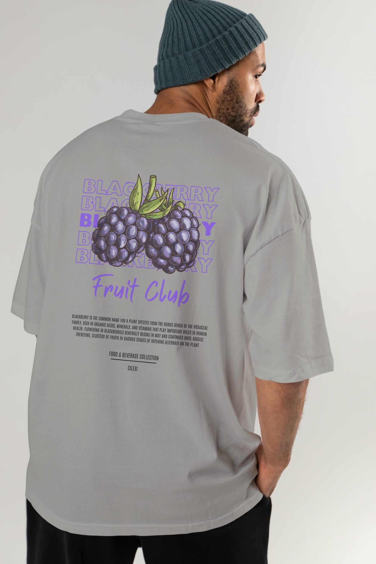 Blackberry Arka Baskılı Oversize t-shirt Erkek Kadın Pamuk Bisiklet Yaka tişort