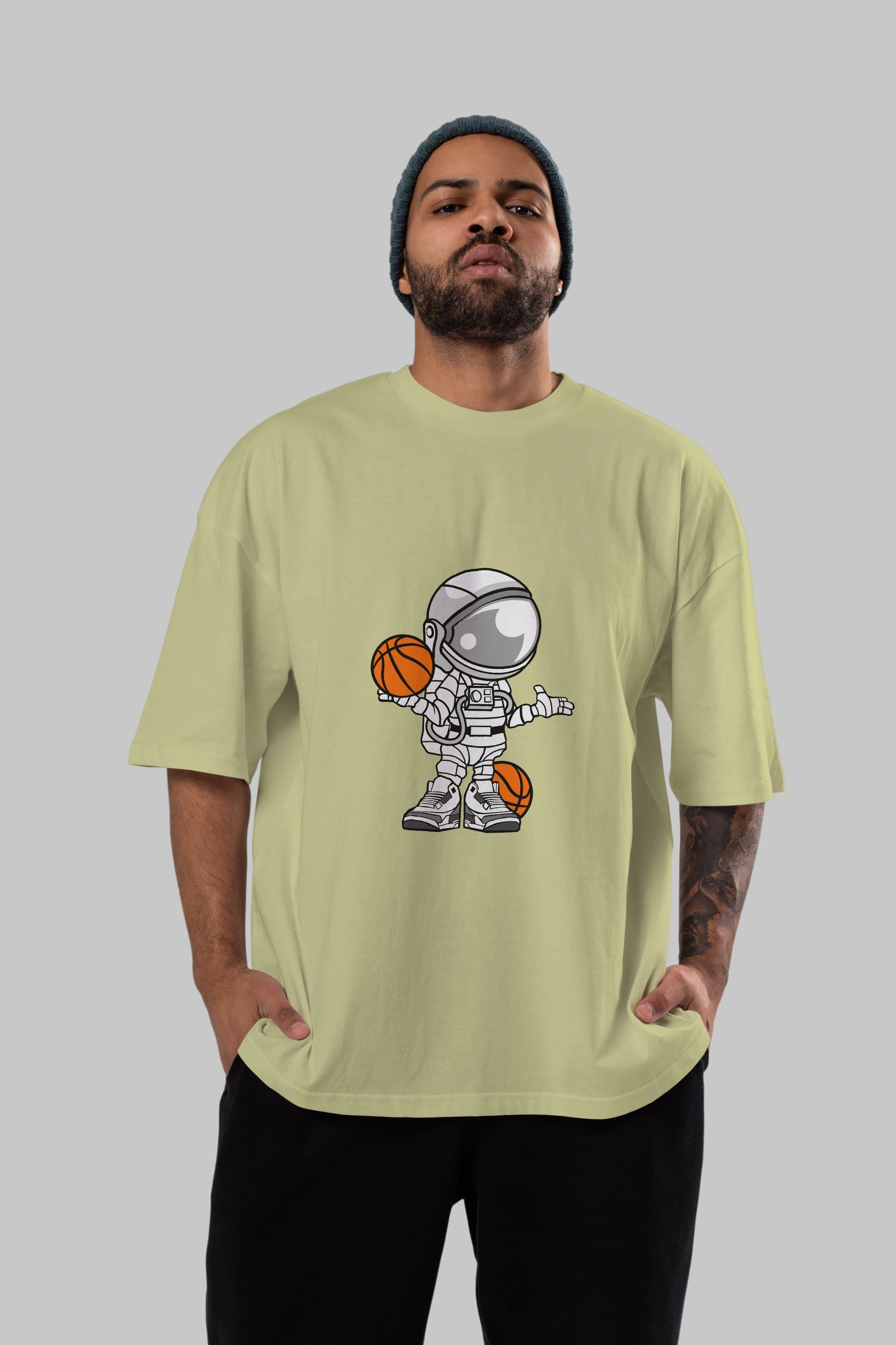 Astronaut Basketball Player Ön Baskılı Oversize t-shirt Erkek Kadın Unisex %100 Pamuk tişort