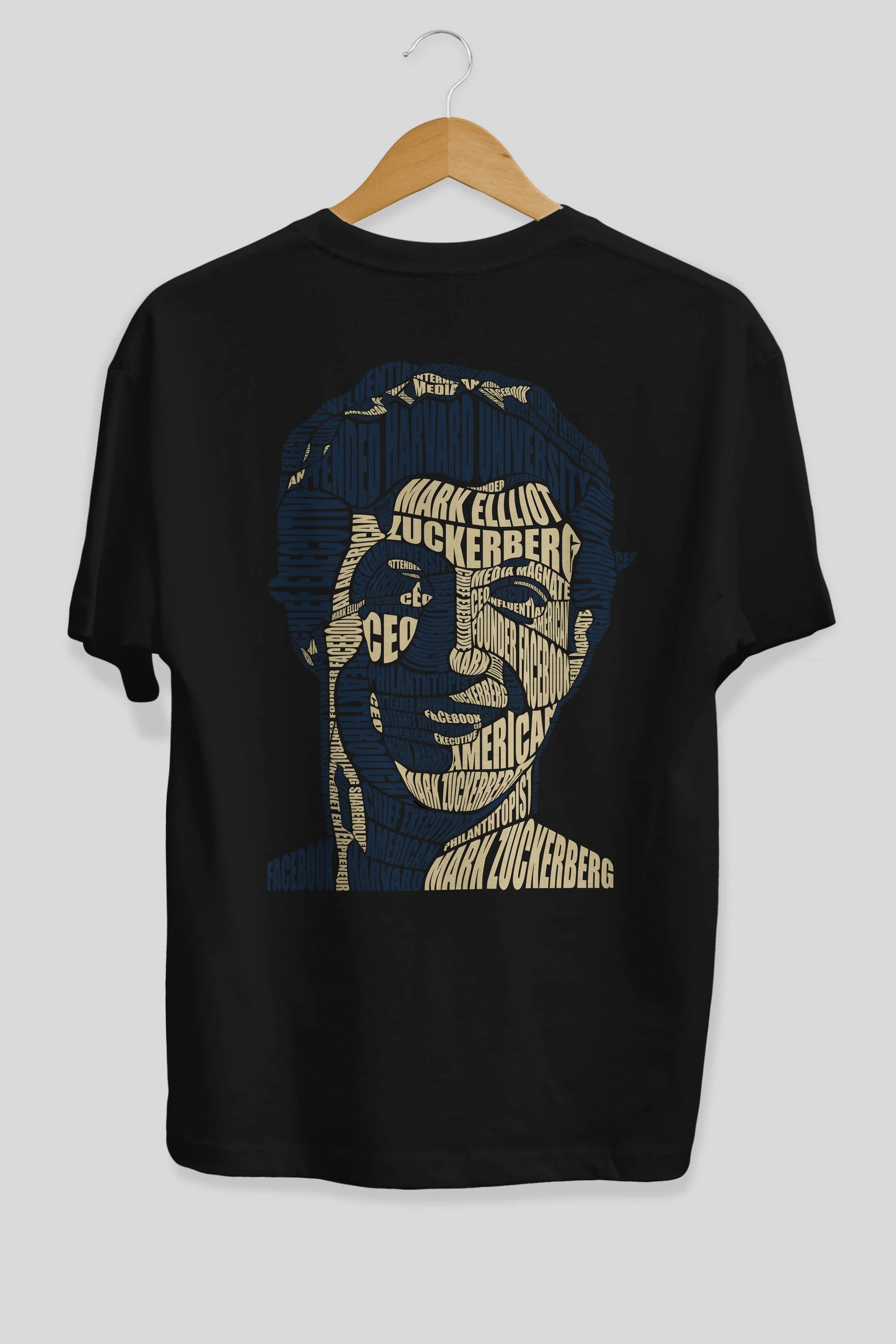 Mark Zuckerberg Calligram Arka Baskılı Oversize t-shirt %100 pamuk Erkek Kadın Unisex