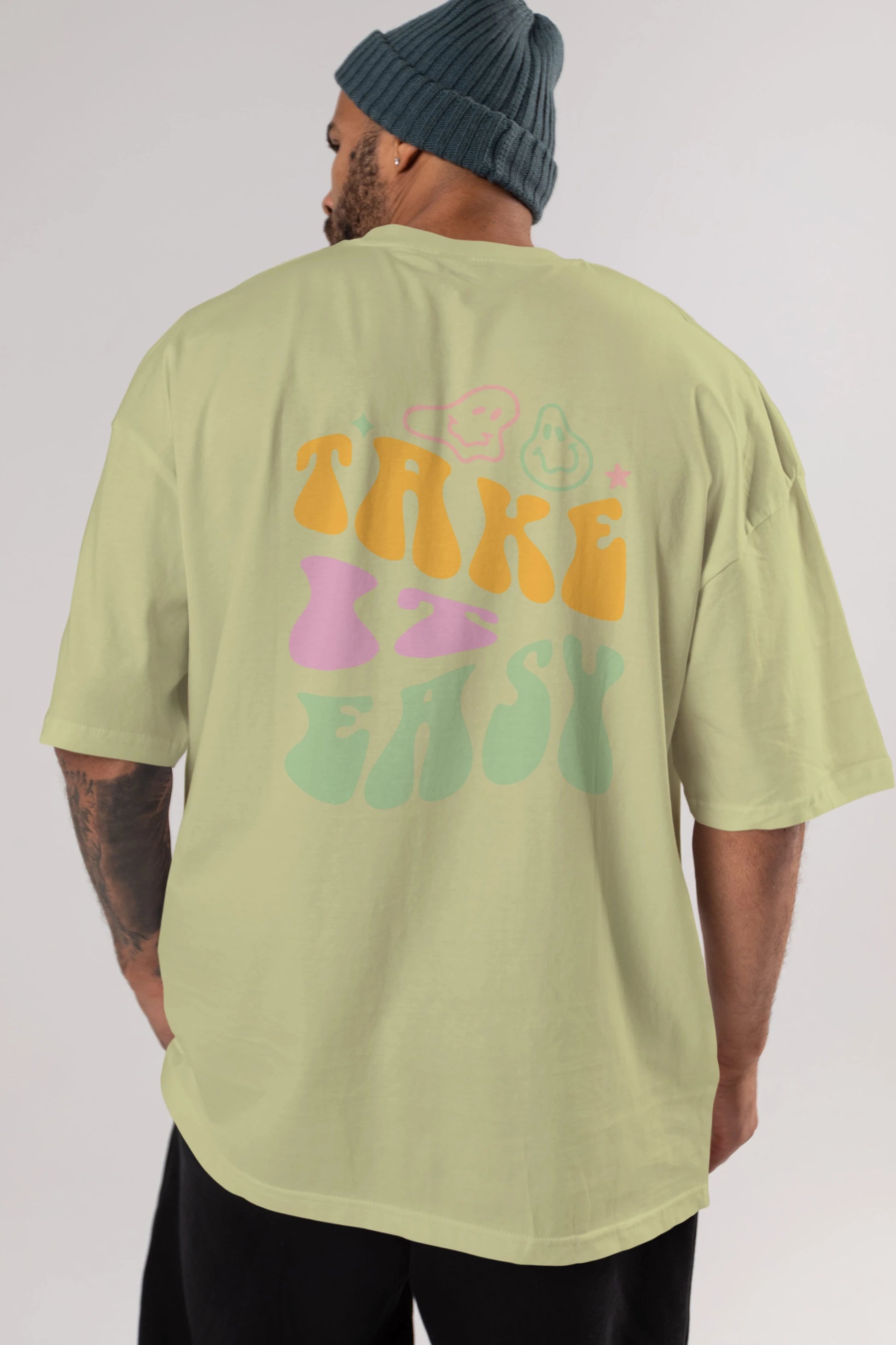 Take it Easy Yazılı Arka Baskılı Oversize t-shirt Erkek Kadın Unisex