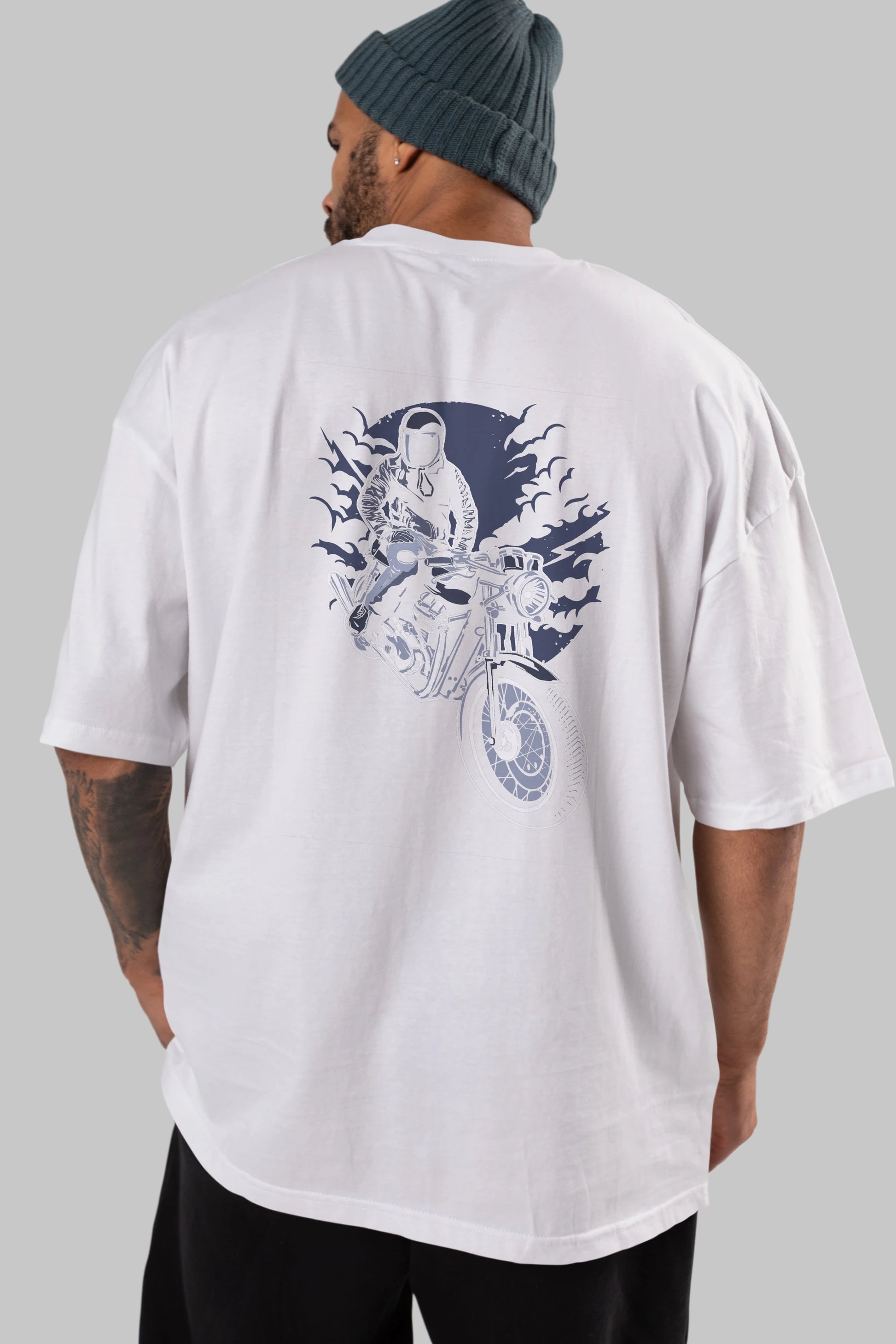 Night Rider Arka Baskılı Oversize t-shirt Erkek Kadın Unisex %100 Pamuk